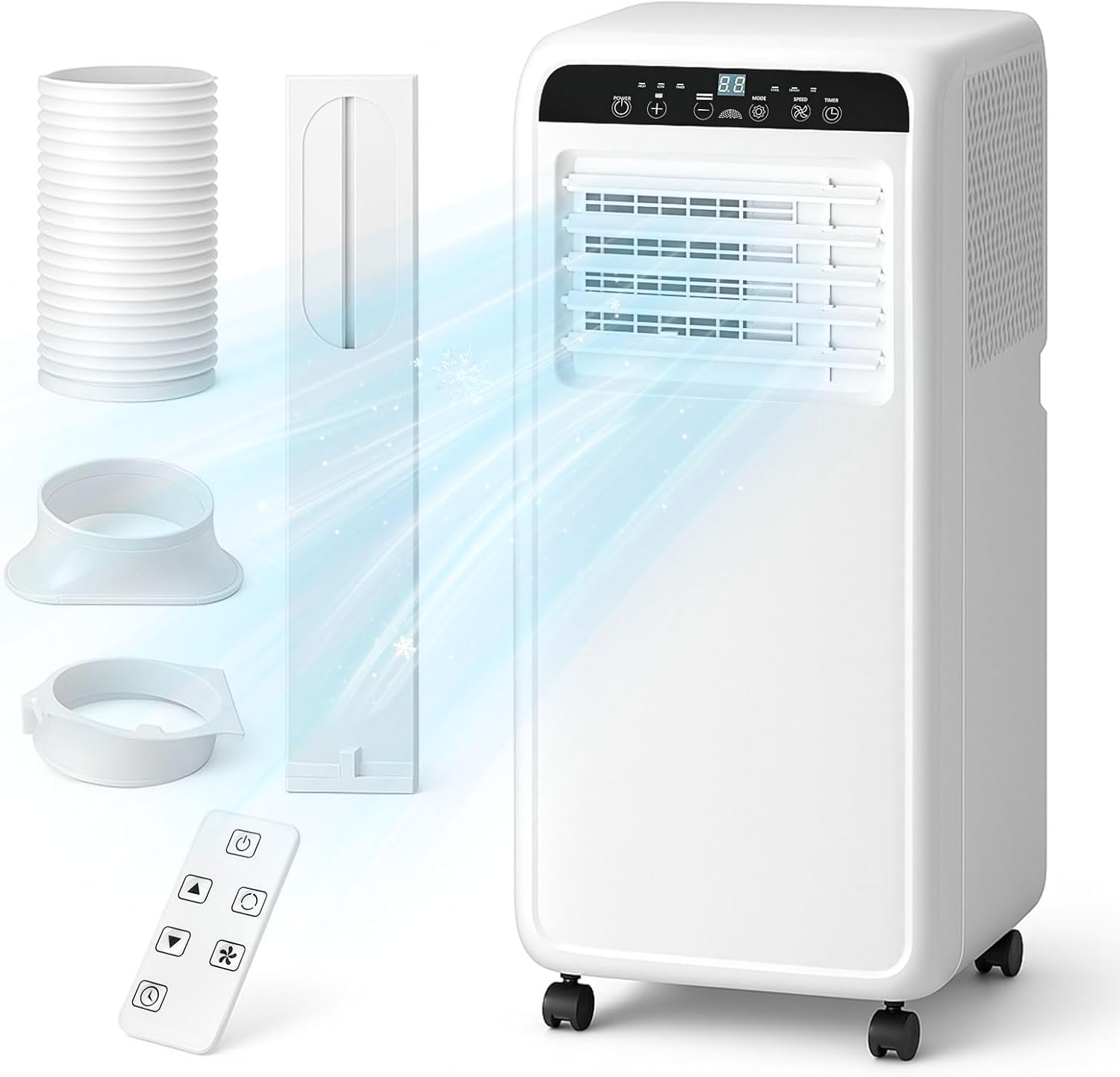 Erivess 8,000 BTU Portable Air Conditioner, 3 in 1 AC Unit with Built-in Cool, Dehumidifier & Fan Modes for Room up to 400sq.ft, with Remote Control, 24 Hour Timer, Installation Kits