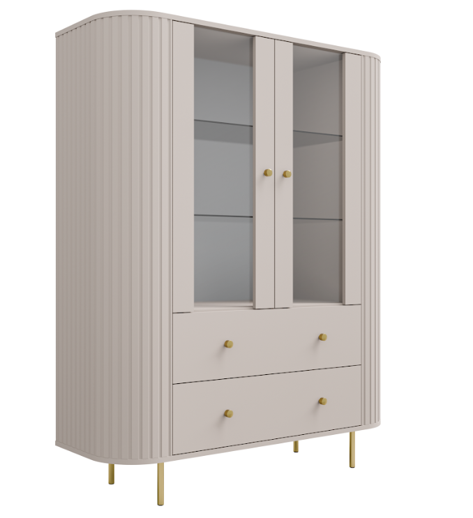 Beżowa Witryna zaokrąglone boki 120/150cm Owal 1d2sz LP