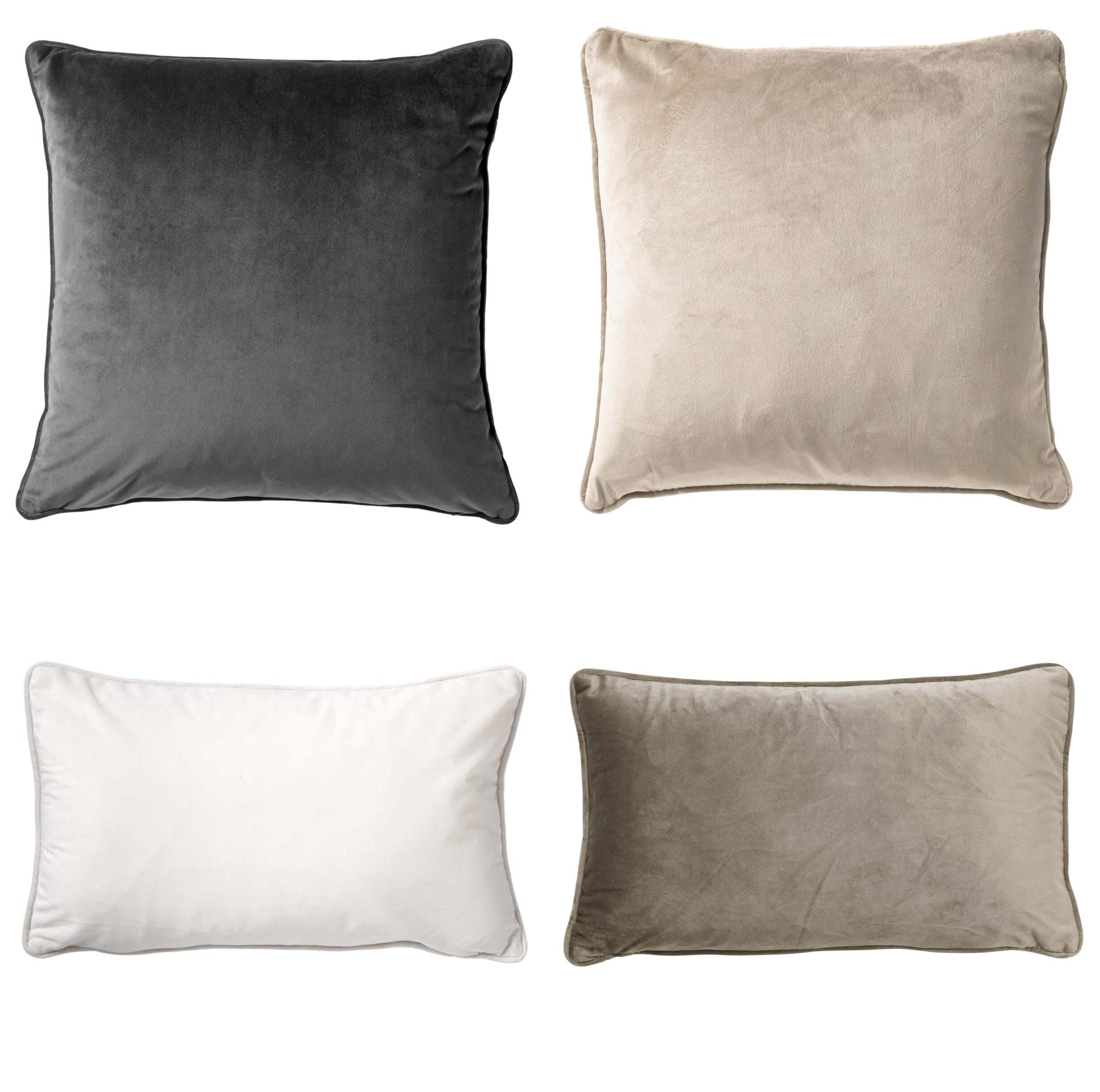 KUSSENSET - 4-delig - Matching Velvets - 45x45 cm en 30x50 cm - inclusief binnenkussens - antraciet, beige, wit, taupe