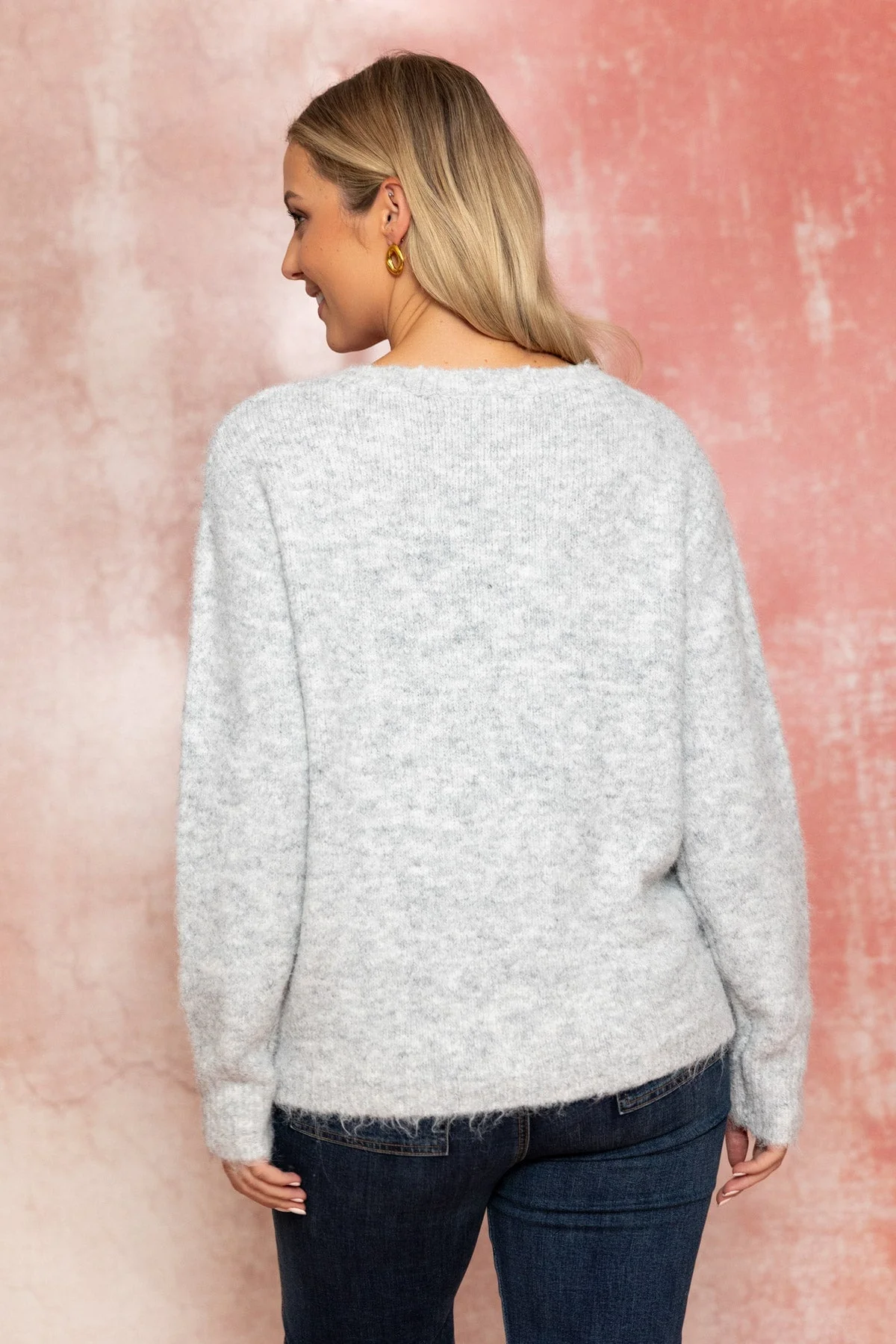 Grey Cardigan with Shoulder Embroidery