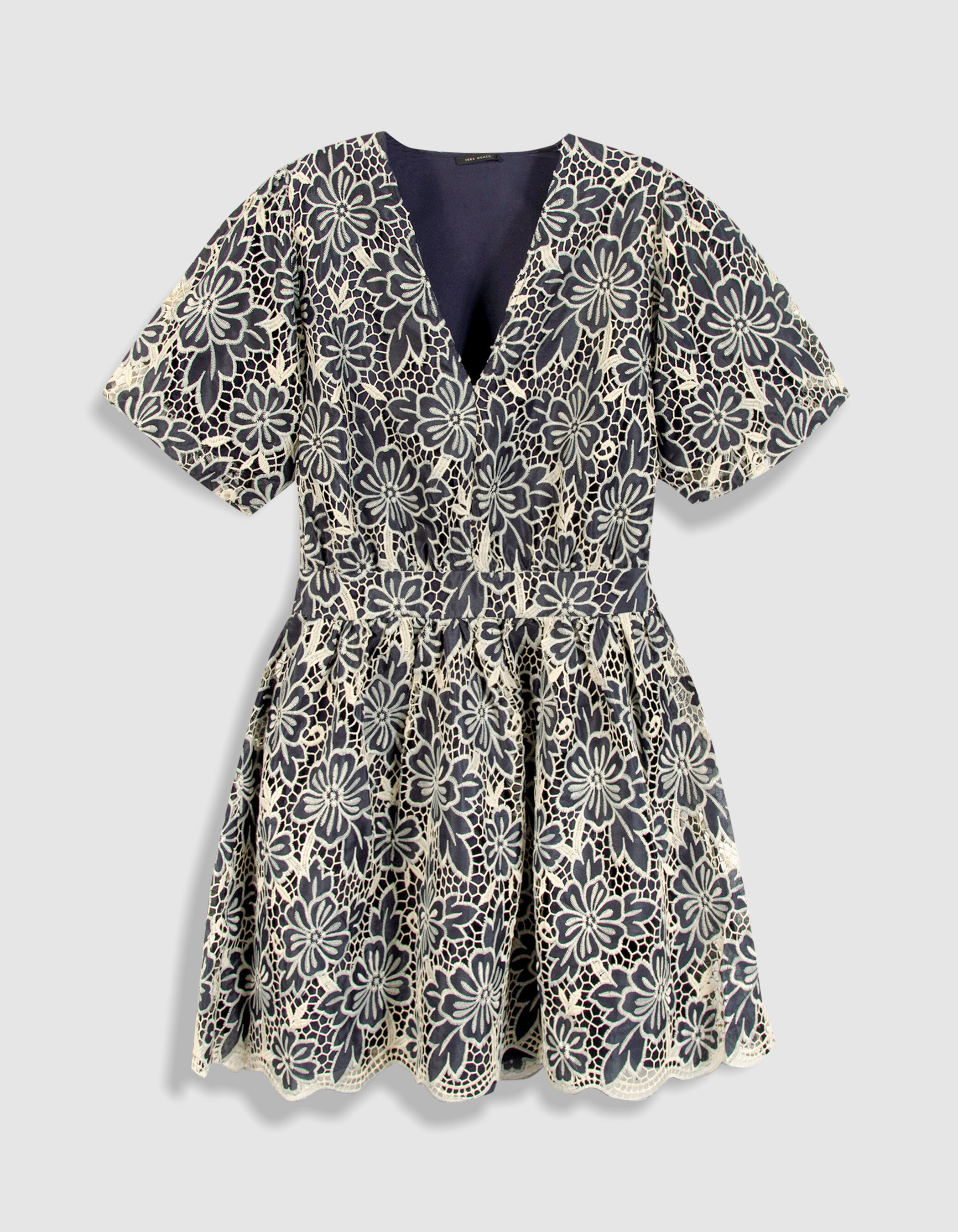 Robe chic marine dentelle écrue Femme
