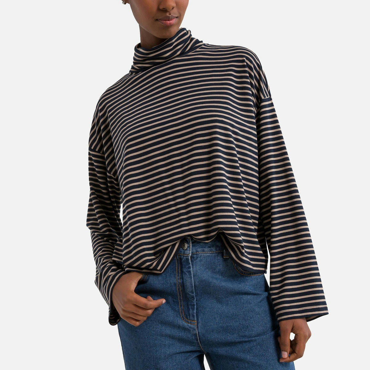 T-shirt à rayures, col roulé
