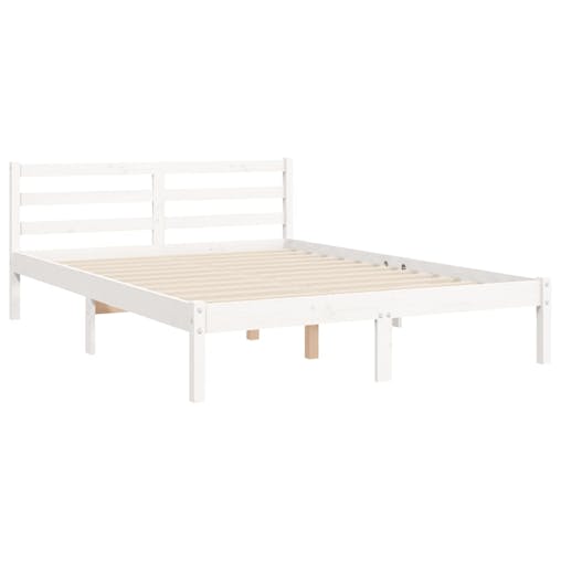 NNEVL Bed Frame with Headboard White 137x187 cm Double Solid Wood