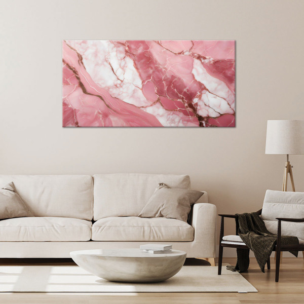 Feeby Obraz na płótnie, Różowy Marmur Kamień Elementy Złota 120x60