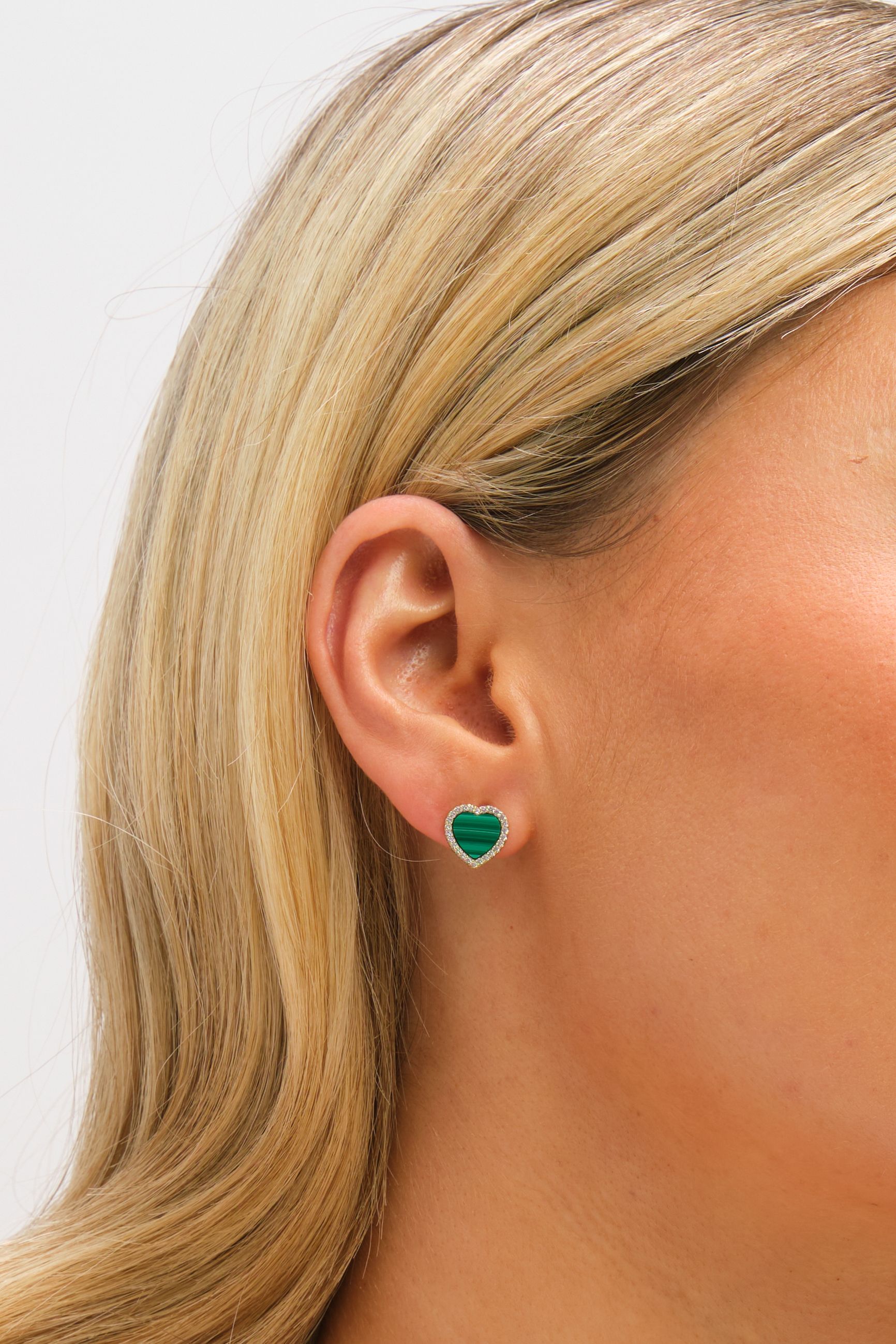 Jon Richard Gold Plated Crystal and Malachite Heart Stud Earrings