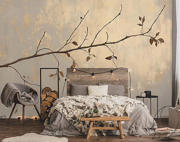 Papier Peint Panoramique Intissé Beige Or Abstrait 350x250 cm - Colle Inclus - Moderne XXL Papier Peint Intissé Chambre Salon