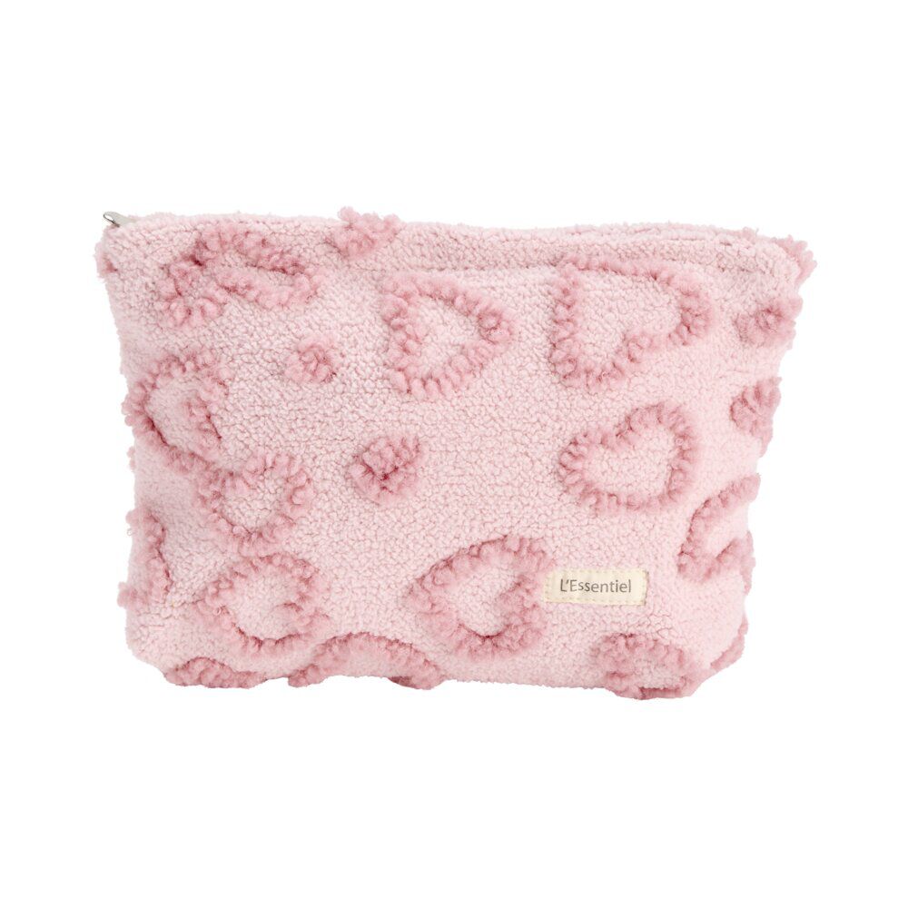 Trousse cosmétique sherpa polycoton relief coeur rose 26x19cm