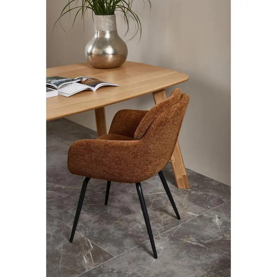 WOOOD Runa Eetkamerstoelen - Polyester - Caramel Bruin/Geel -Set van 2