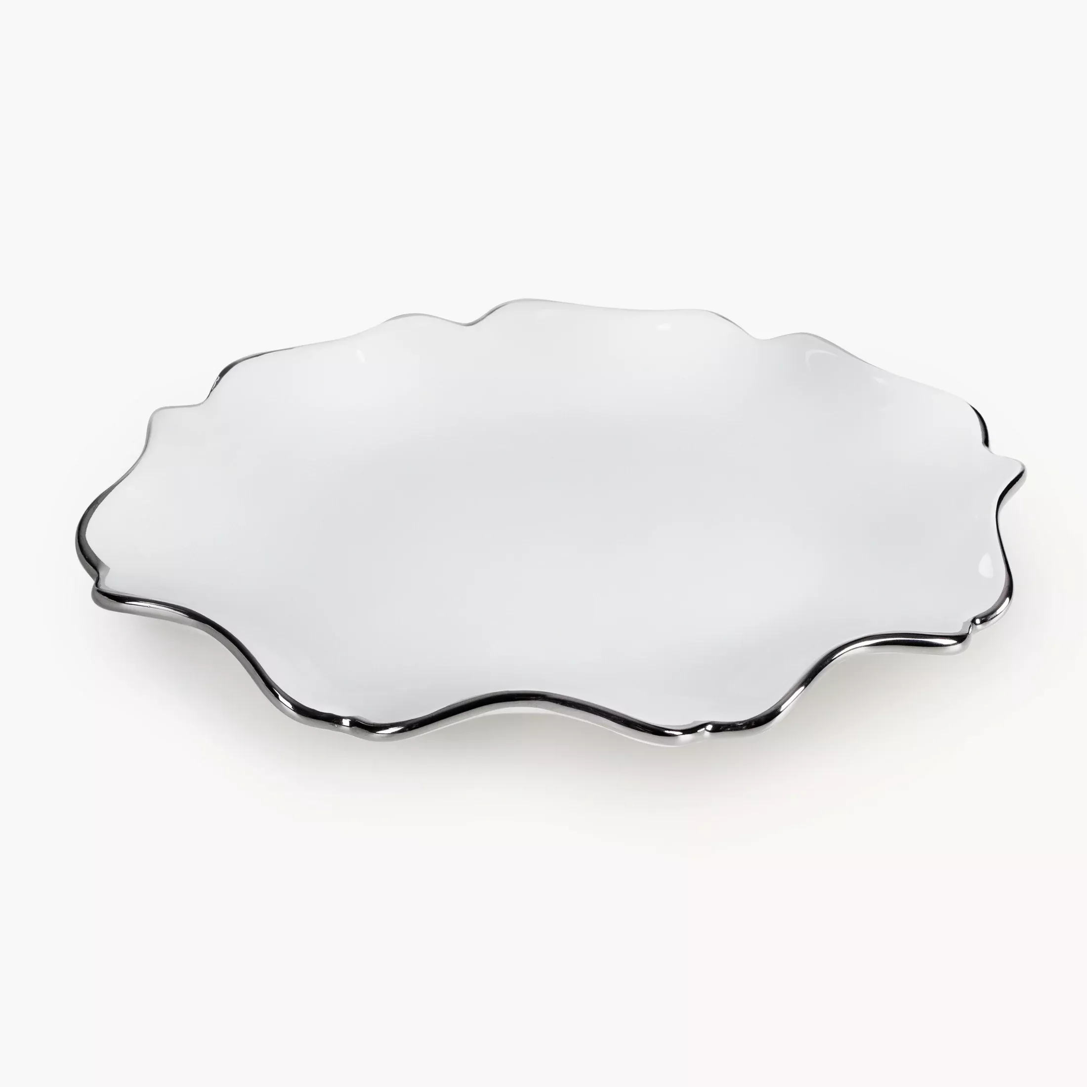 Patera ceramiczna dekoracyjna biało-srebrnaz falującymi brzegami 25x18x3 cm AUREN 2