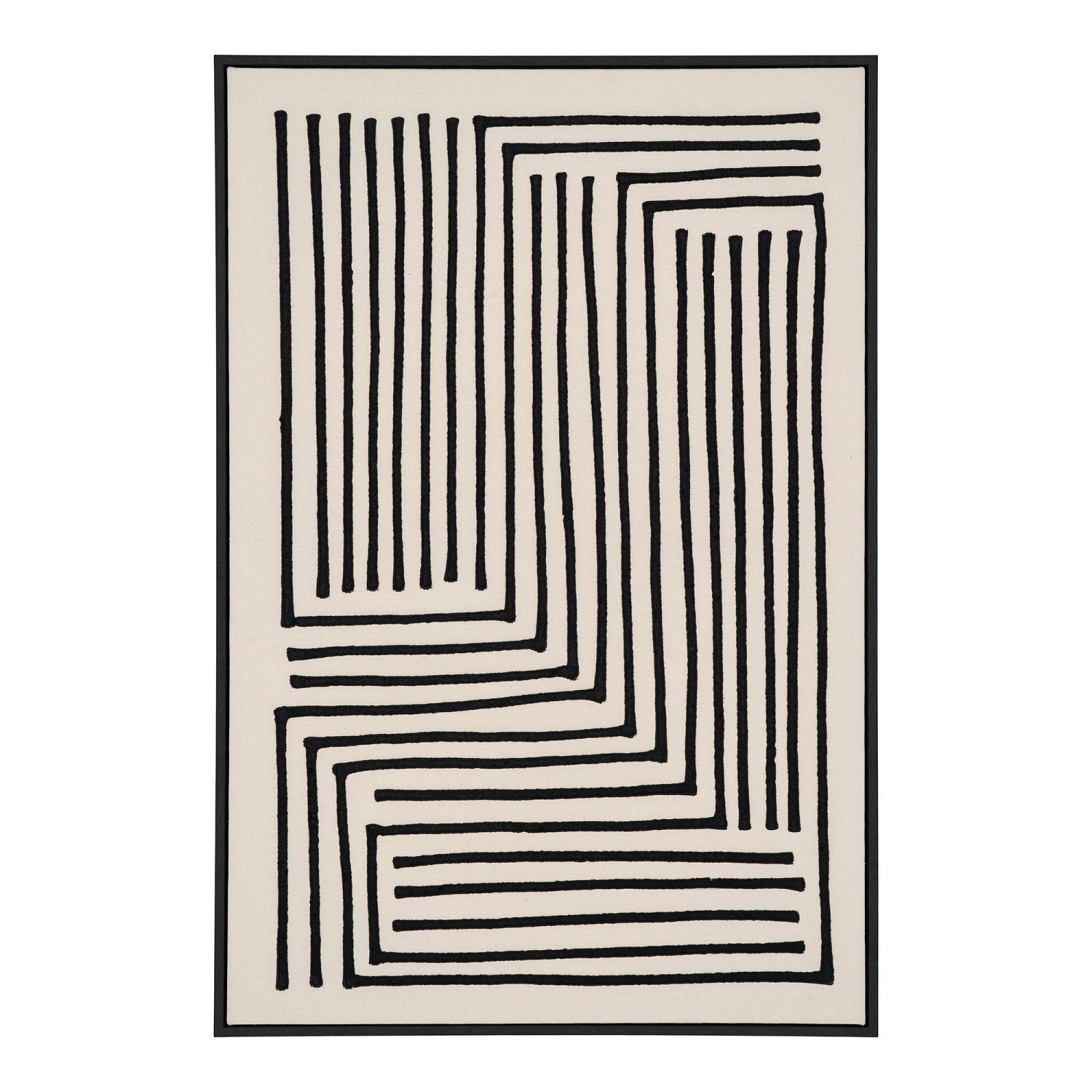 Tableau noir et blanc motif labyrinthe avec cadre 60x90 cm