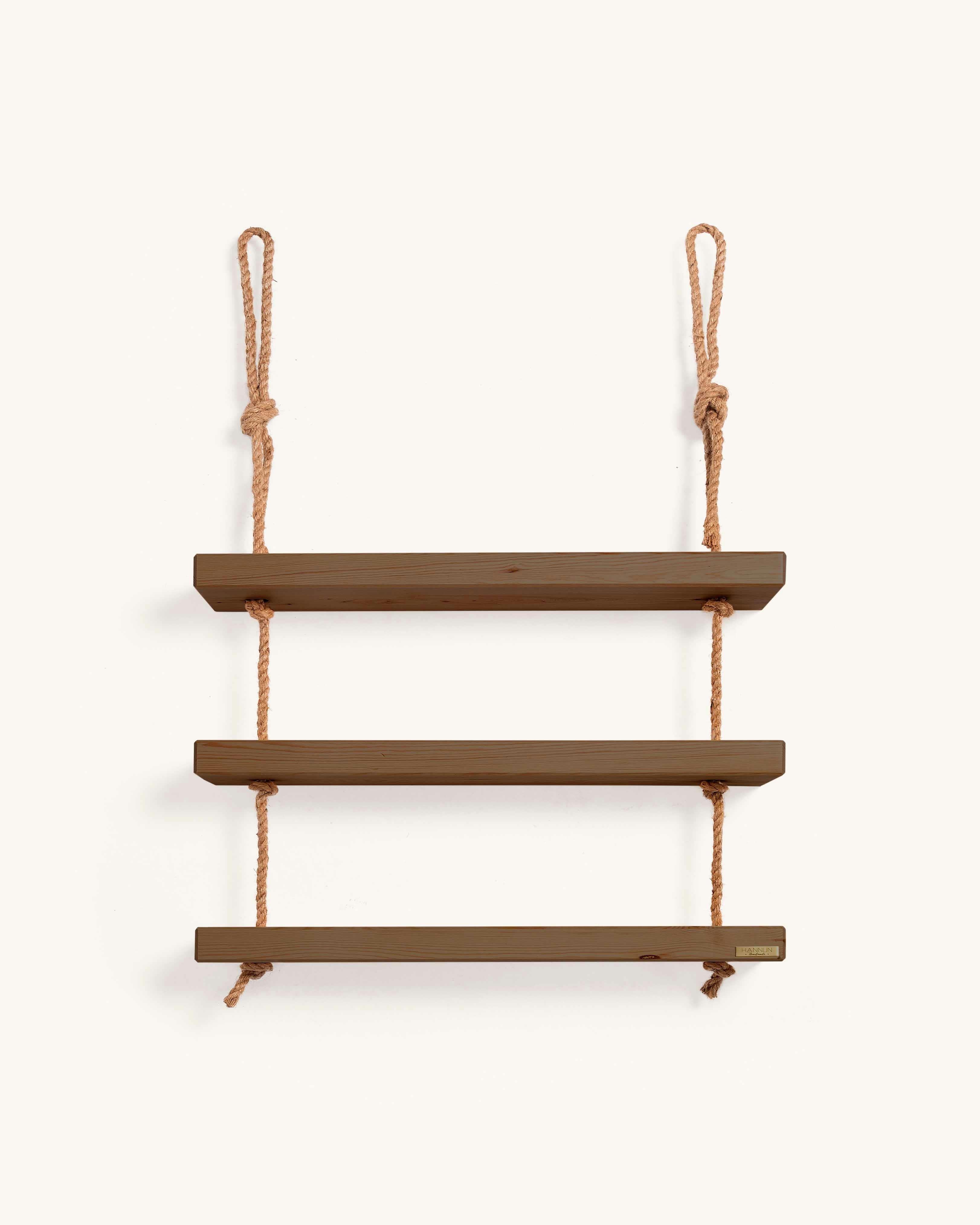 MAKEMBA - Etagère suspendue en bois couleur marron 3 étages 70 cm