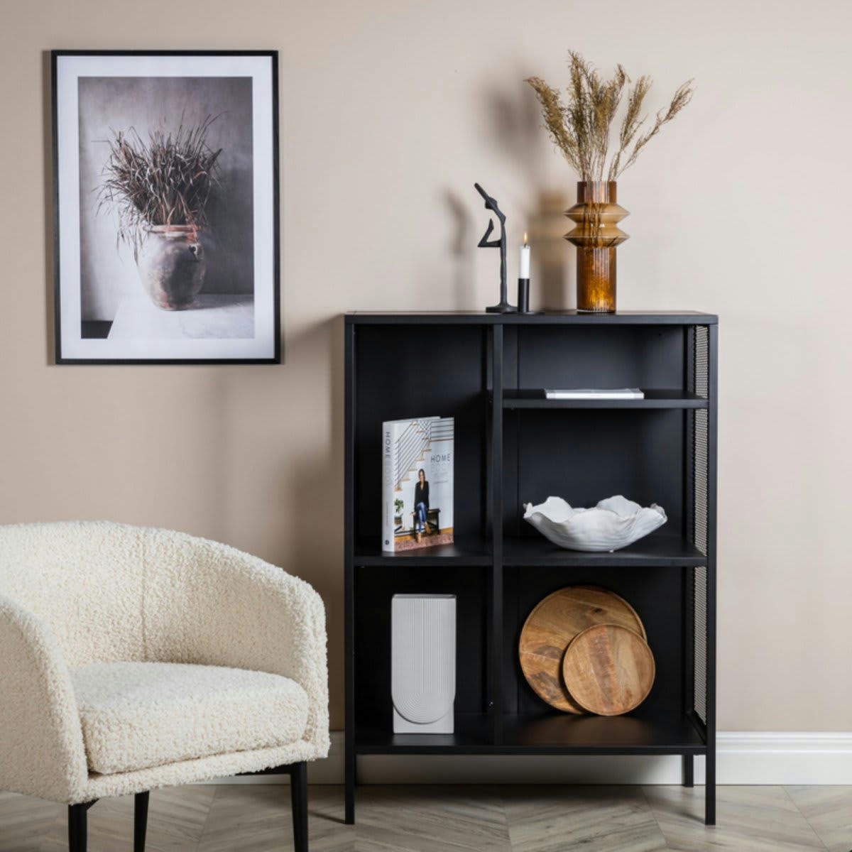 JINKA - Buffet bas industriel avec étagères en métal 110cm noir