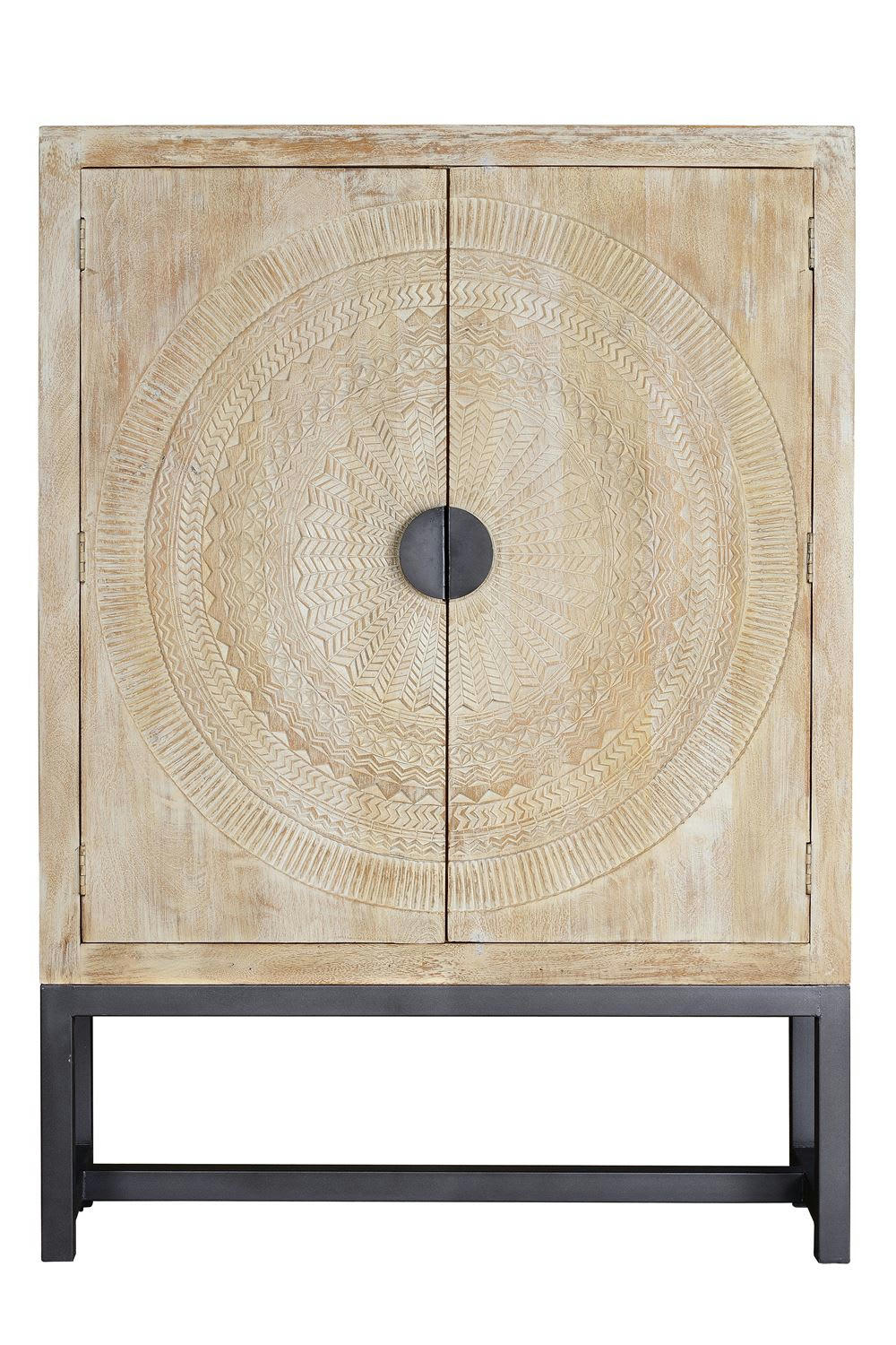 - Armoire en manguier et pieds en métal blanc vieilli