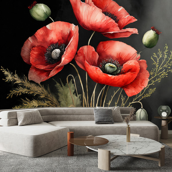 Feeby Fototapeta Malowane czerwone maki