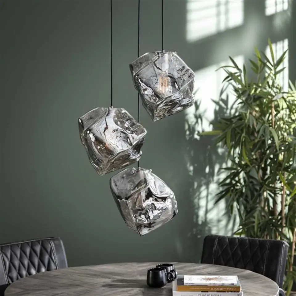 Industri?le hanglamp Rocks 3L Chrome - 50x50x150 cm - Glas - Grijs