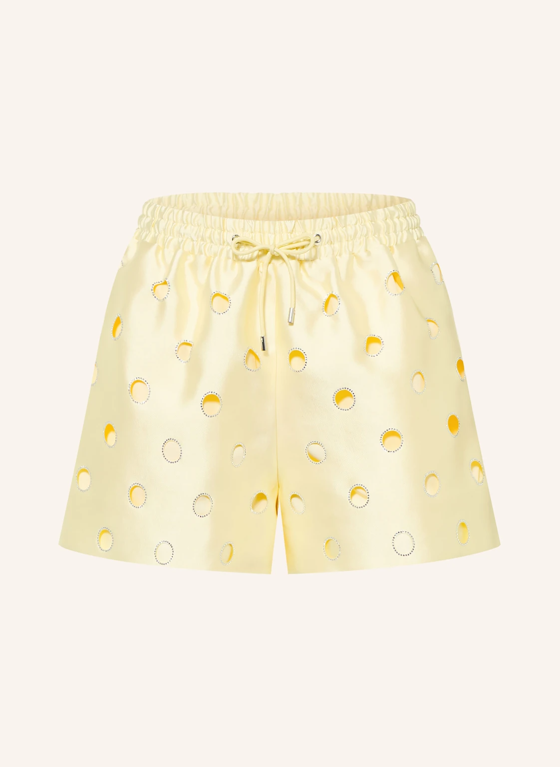 SANDRO Satinshorts mit Cut-outs und Schmucksteinen