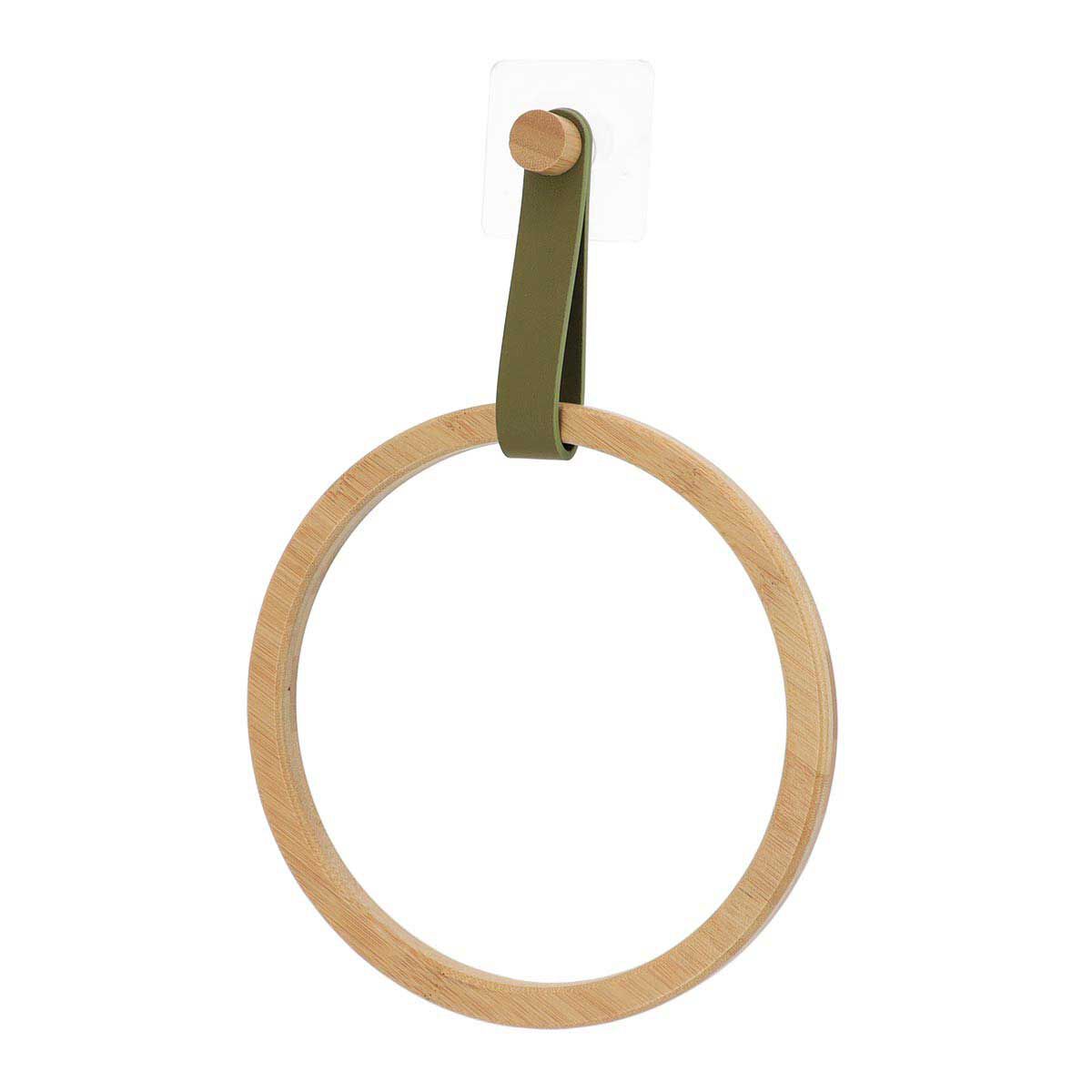 Toalheiro wc redondo em bambu com alça verde caqui