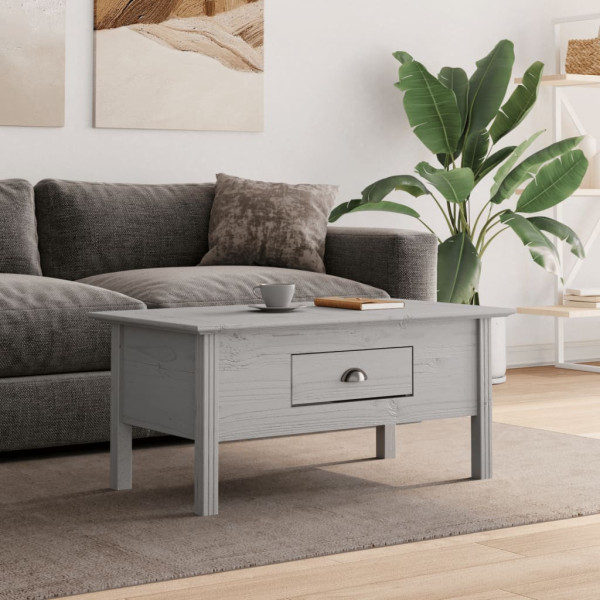 Stolik Kawowy Ława Stół Szary Drewniany 100x55x46 Szuflada Do Salonu