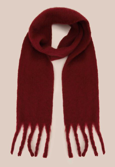 Womens Burgundy Skinny Fringed Scarf