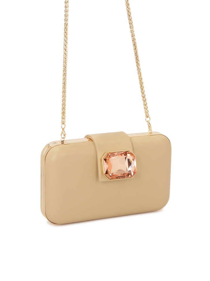 Leather clutch bag with large stone