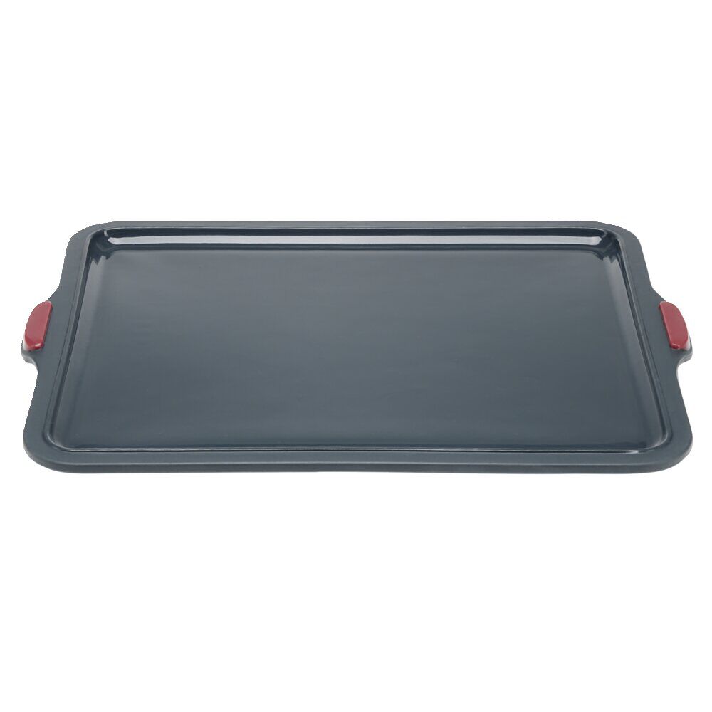 Plat à gâteau silicone et armature acier gris 37x28,2xH6,5cm