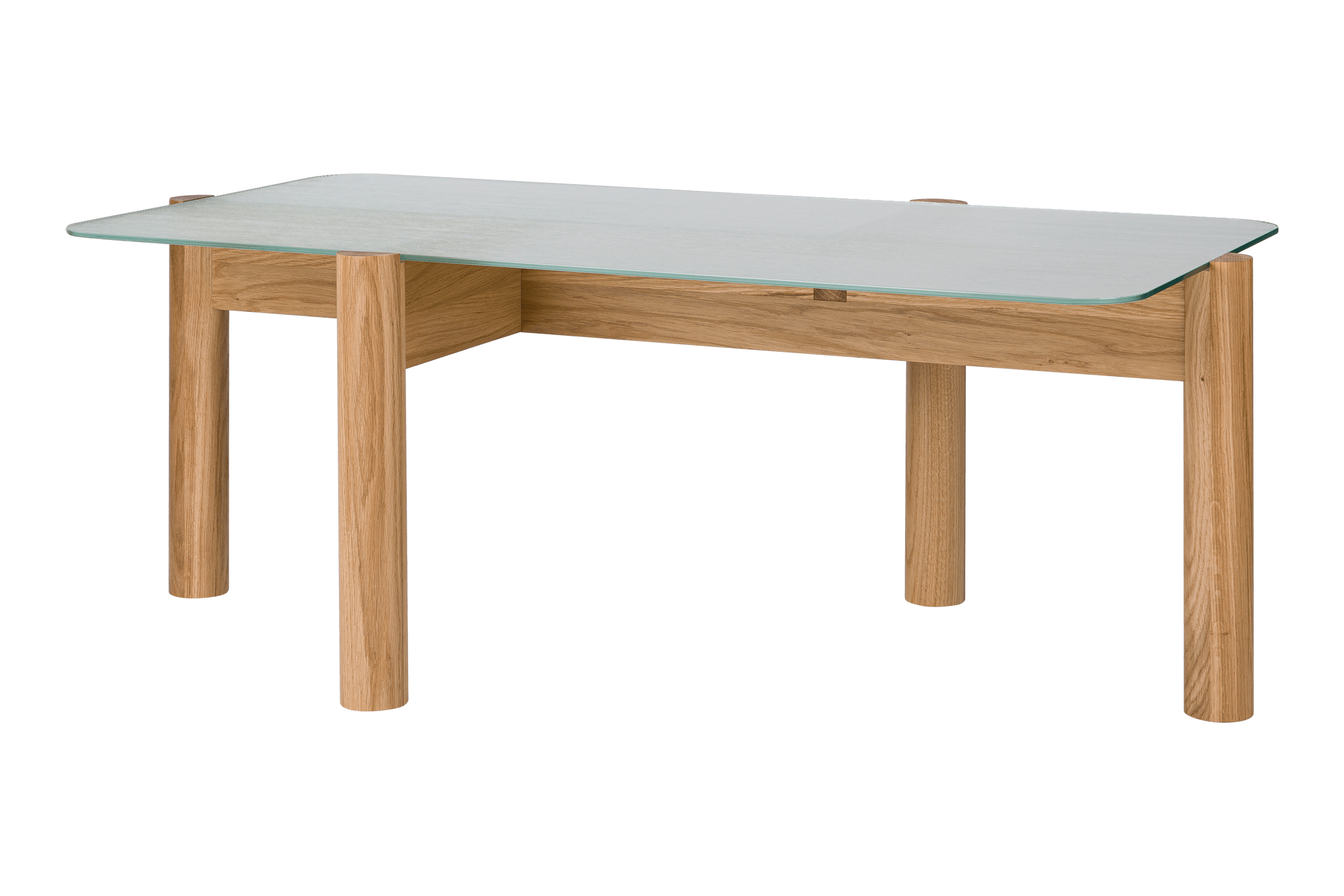 noo.ma Kob salontafel - ornamenten gehard glas, massief eiken poten, 116 x 60 x 11 cm