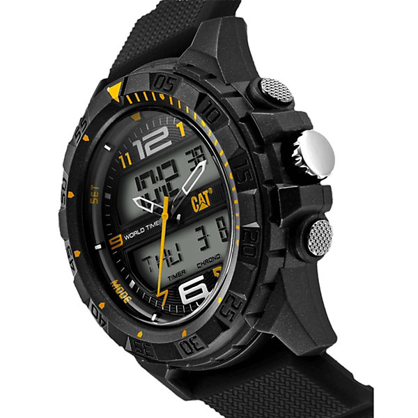 Montre Homme étanche Basecamp Diam47mm Boitier ABS Bracelet Silicone Noir &Jaune Robuste CAT
