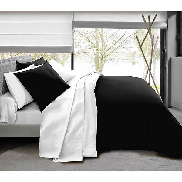Pack complet 6 pièces Noir/Blanc réversible housse de couette pour lit 160 x 200 cm