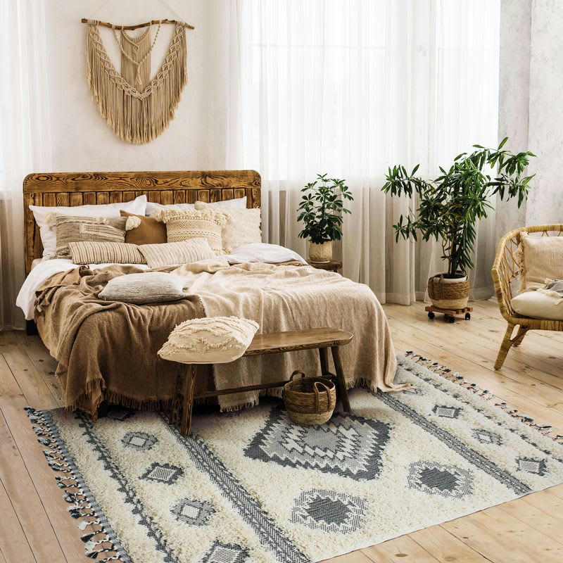 BERBÈRE - Tapis à reliefs losanges crème 160x230