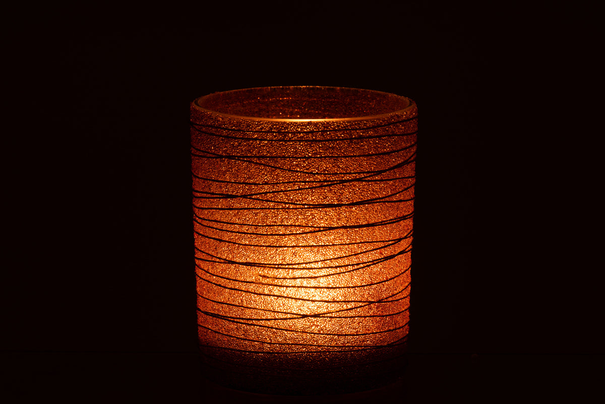 J-Line windlicht Lijnen Glitter - glas - terracotta/goud - large - 2 stuks