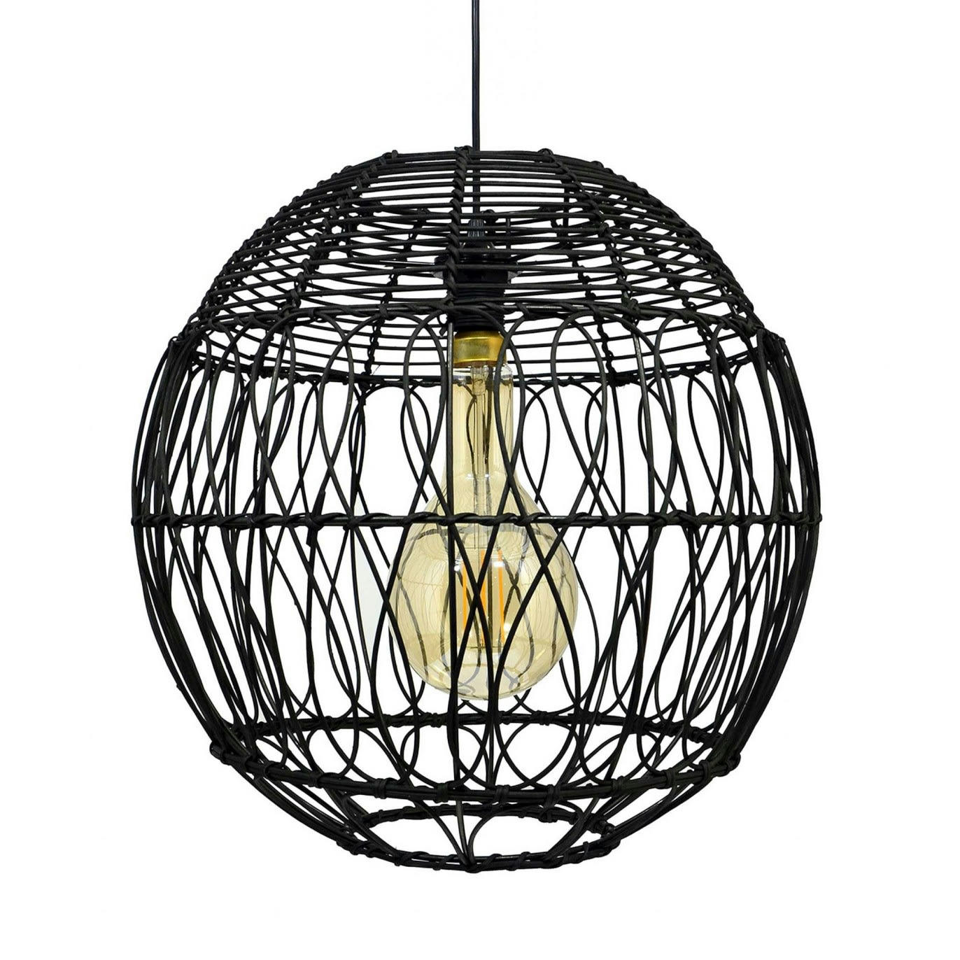 RAMBLA - Suspension en rotin tressé noir