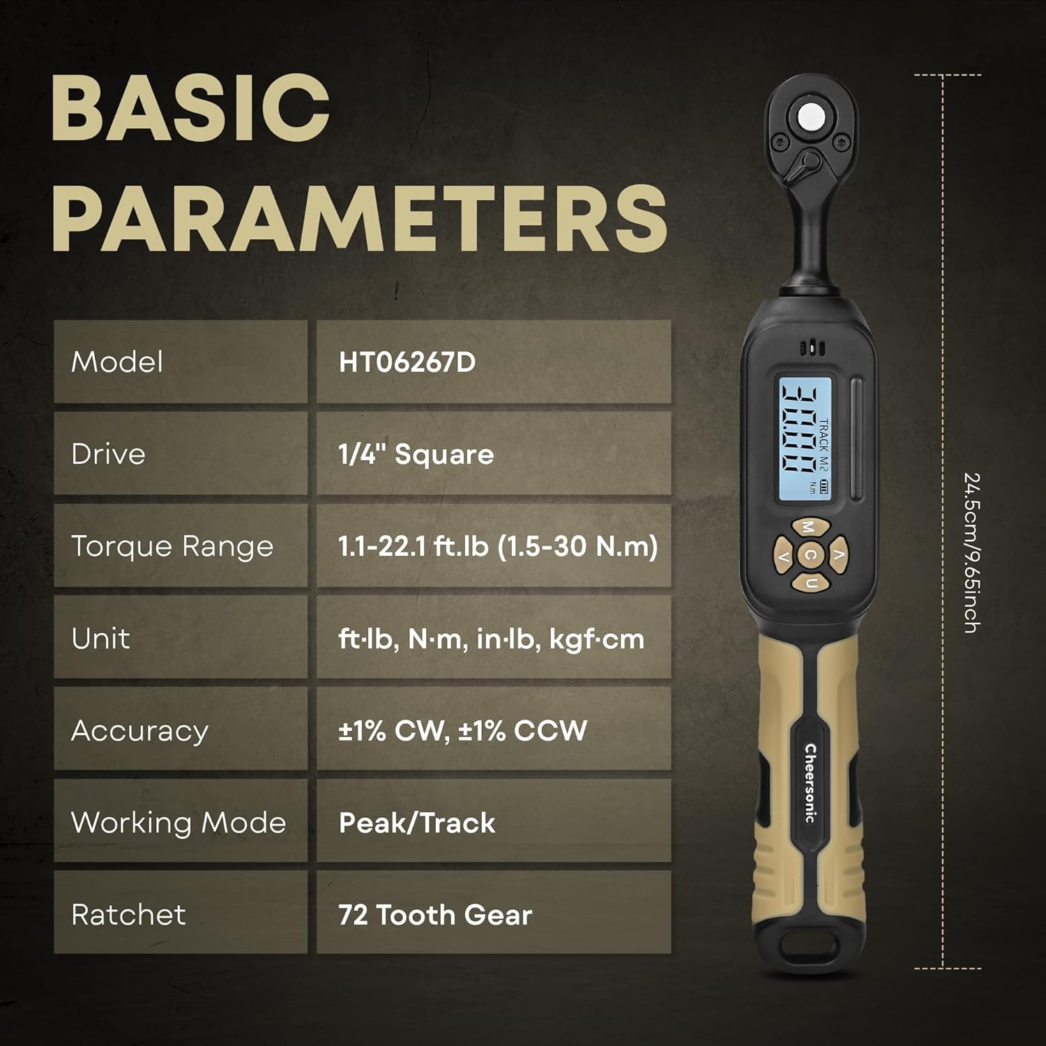 Digital Torque Wrench 1/4 drive, 1.1-22.1 ft-lb (1.5-30 Nm) ±1% Accuracy Inch Pound Torque Wrench with Buzzer and LED Electronic Torque Wrenches with Bits & Sockets for Bike Motorcycle Gunsmithing