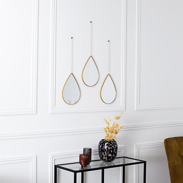 Lot de 3 miroirs gouttes 19,1x27,2cm - Doré
