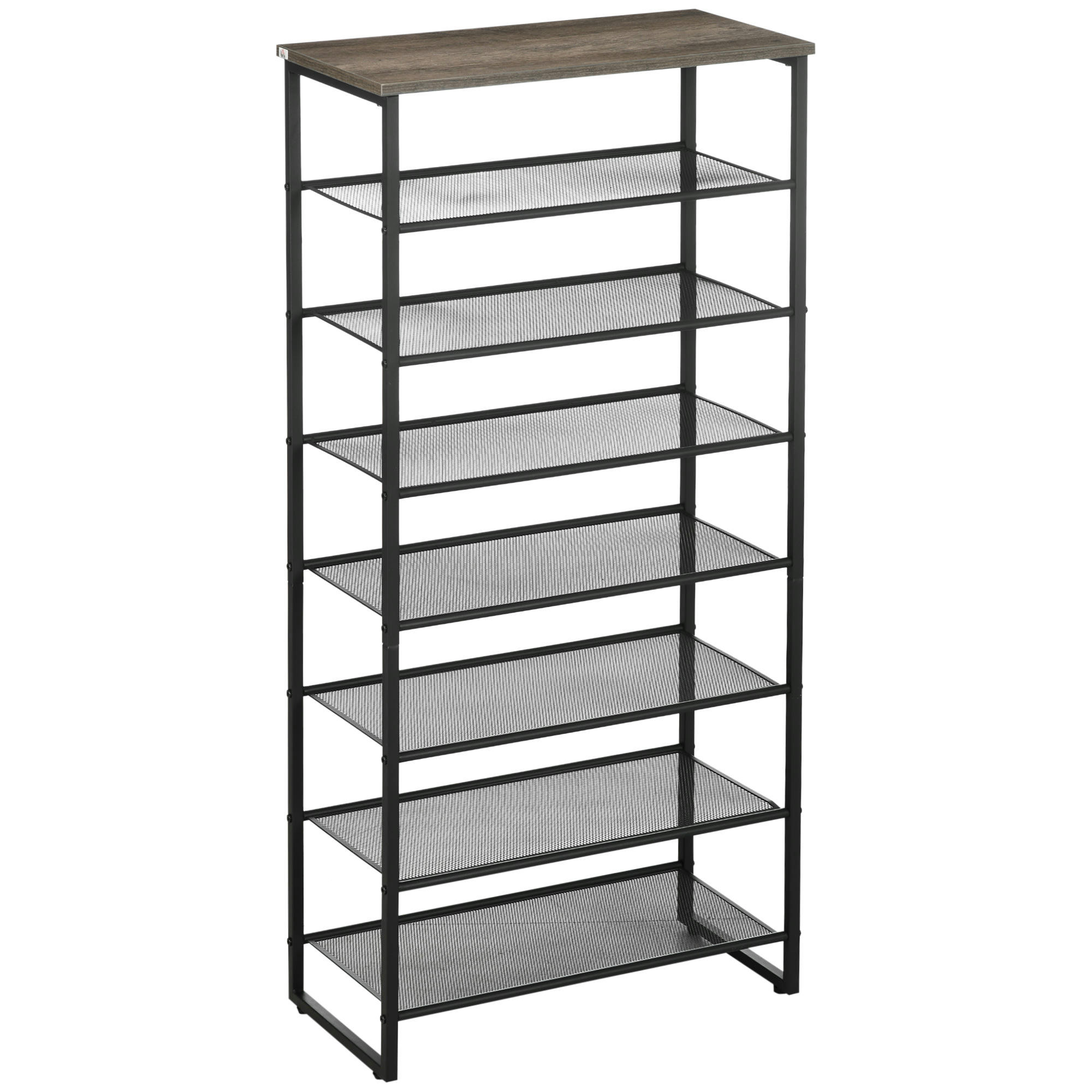 - Etagère à chaussures 7 niveaux et plateau acier noir aspect bois gris