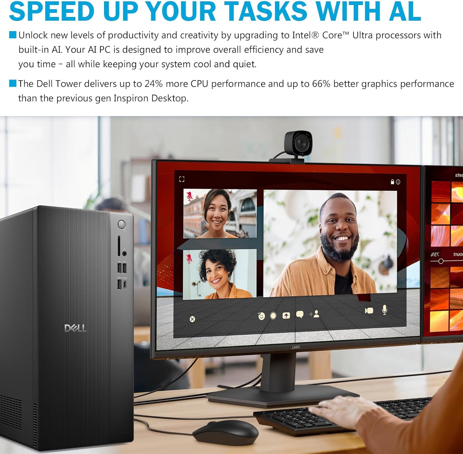 Dell Tower Desktop ECT1250 - Intel 10-core Core Ultra 5 225(Beats Ultra 7 165H)  16GB DDR5 5600MT/s RAM | 512GB M.2 SSD | Wi-Fi 6 | Copilot AI Windows 11 Pro | Wired Keyboard & Mouse | Black