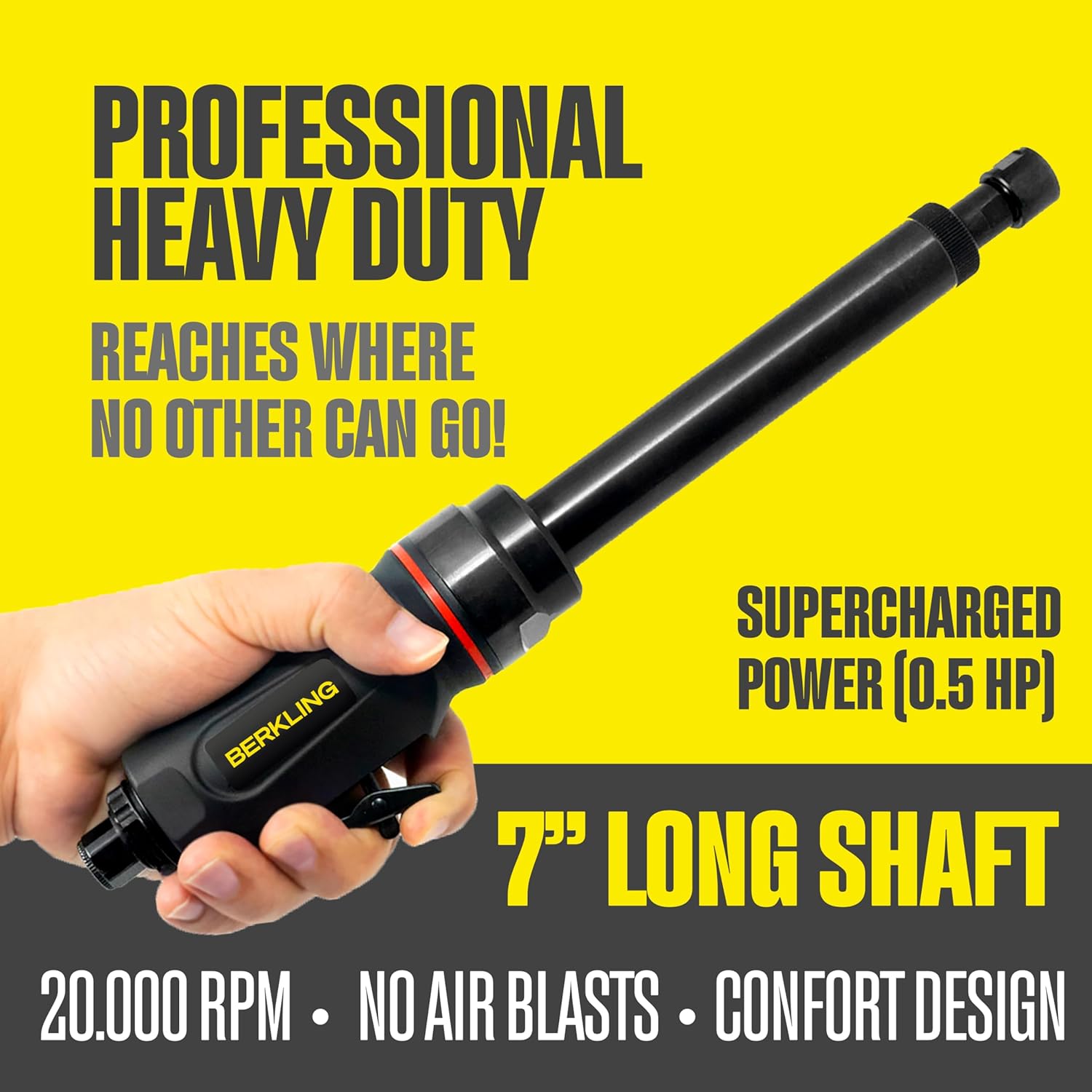 BT 6321-7 1/4 Extra Long Straight Air Die Grinder – Professional-Grade Heavy-Duty Pneumatic Grinder with Variable Speed Control for Precision Grinding, Polishing & Sanding