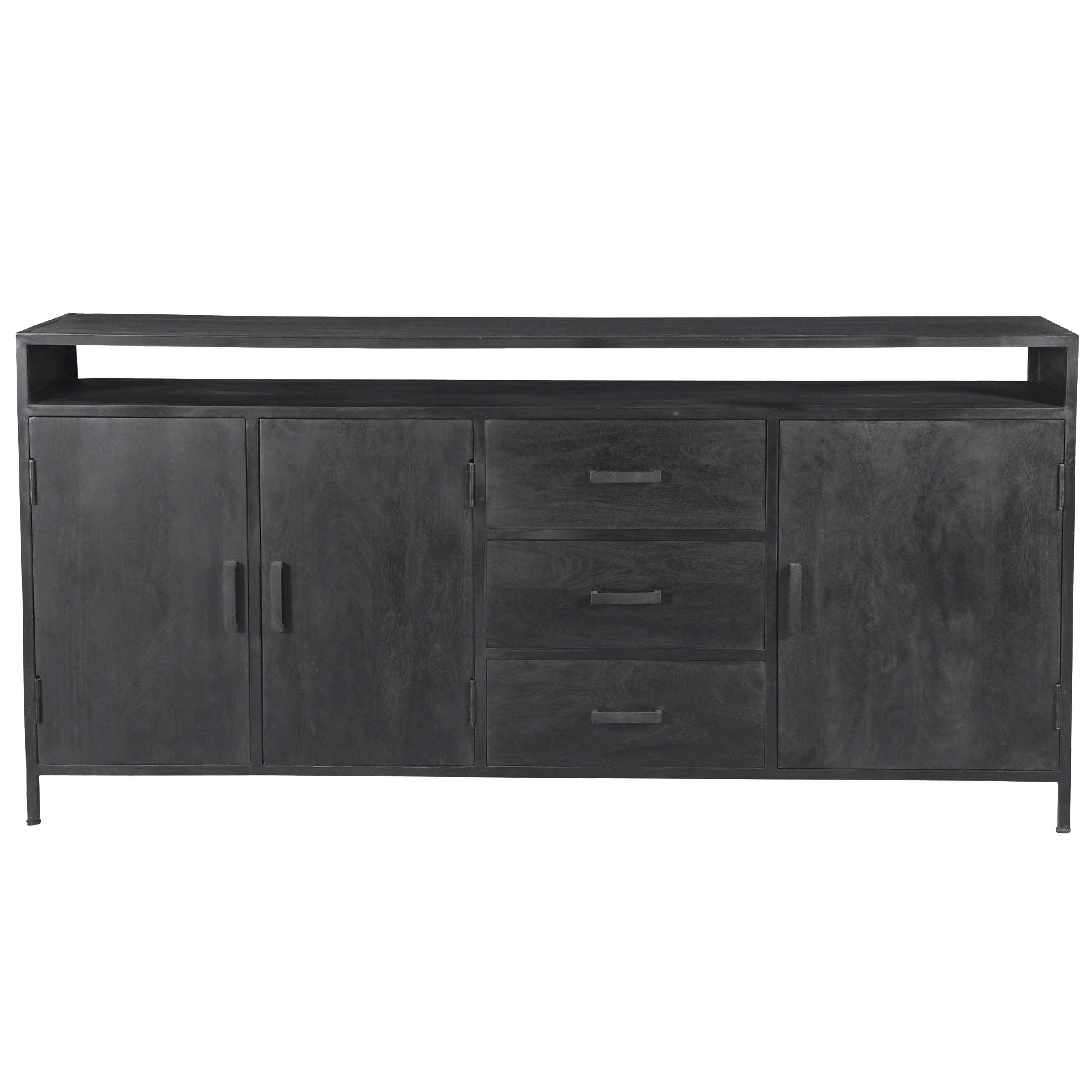 UZES - UZES-Bahut 3 portes 3 tiroirs L180 cm, Manguier massif noir et métal