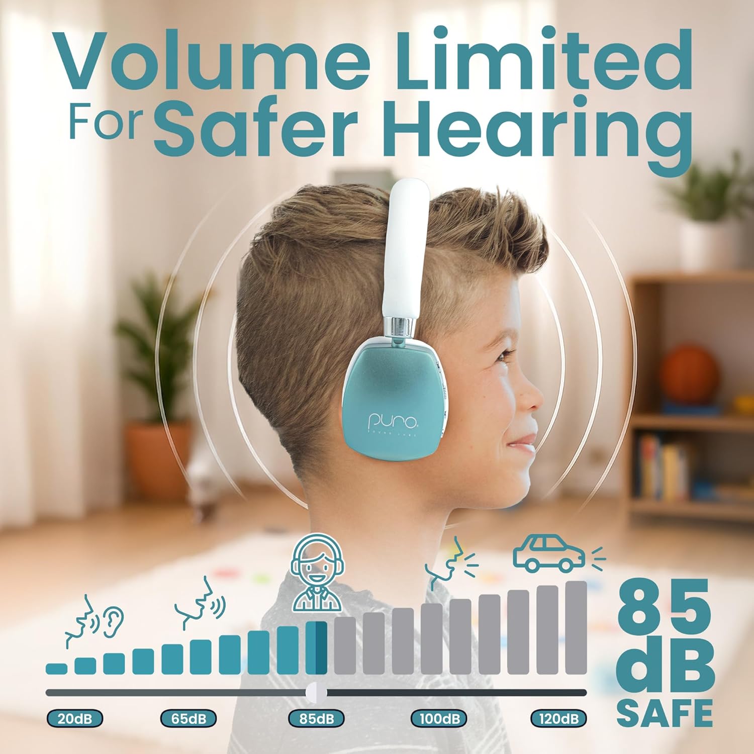 Puro Sound Labs Noise Cancelling Headphones for Kids - 85 dB Volume Limit, Built in Mic, 35-Hour Battery, Lightweight On Ear Design & Comfy Fit, Bluetooth Headphones for Kids – PuroQuiet Plus, Teal
