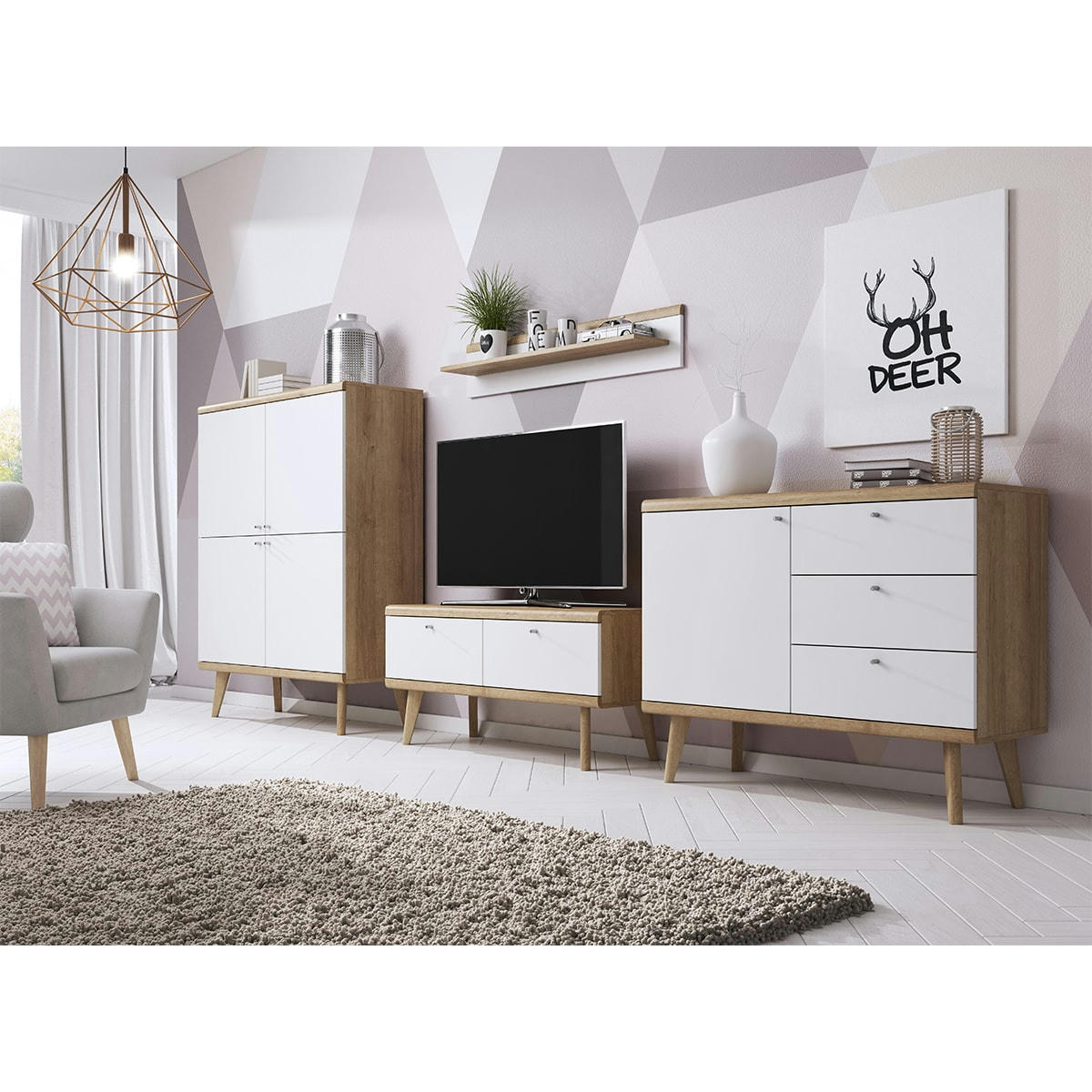 - Buffet haut 4 portes naturel et blanc