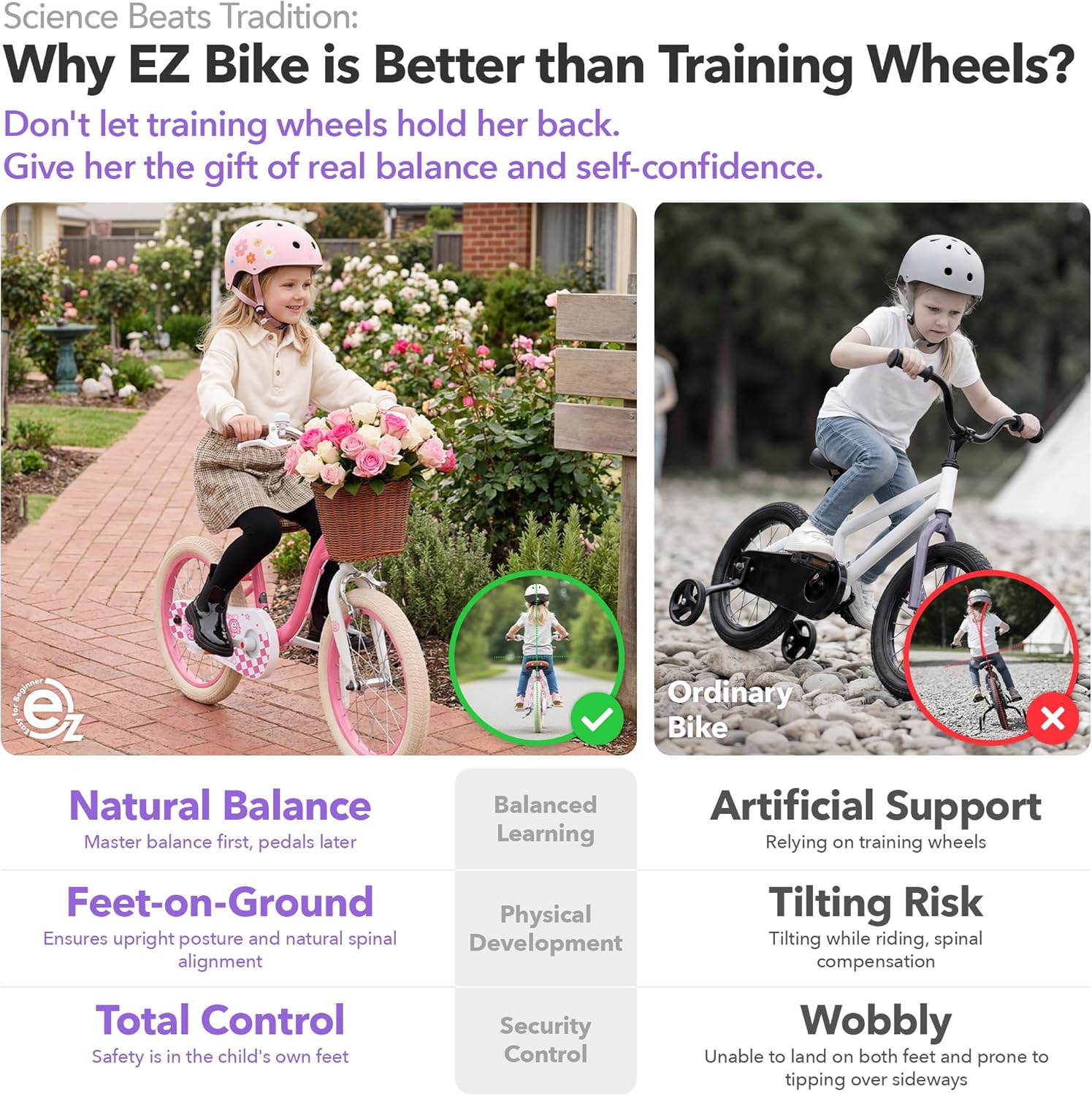 RoyalBaby Girls Bike, Stargirl EZ Kids Bike Balance and Pedal Bicycle with Basket and Dual Handbrake, 12 14 16 18 Inch Toddlers to Big Kids 3-8 Years, Multiple Colors