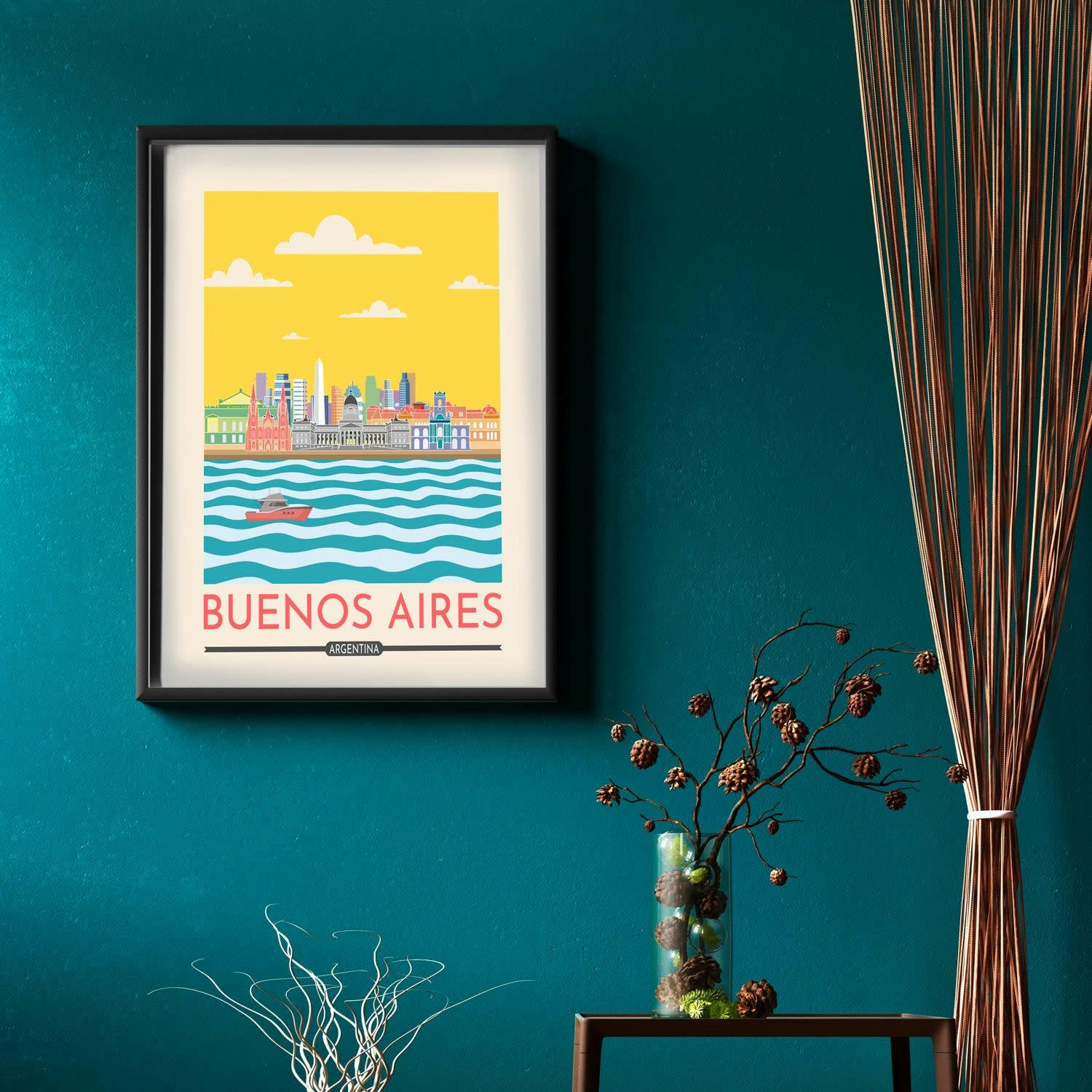 CIUDADES - Affiche avec cadre noir - Buenos Aires - 30x40