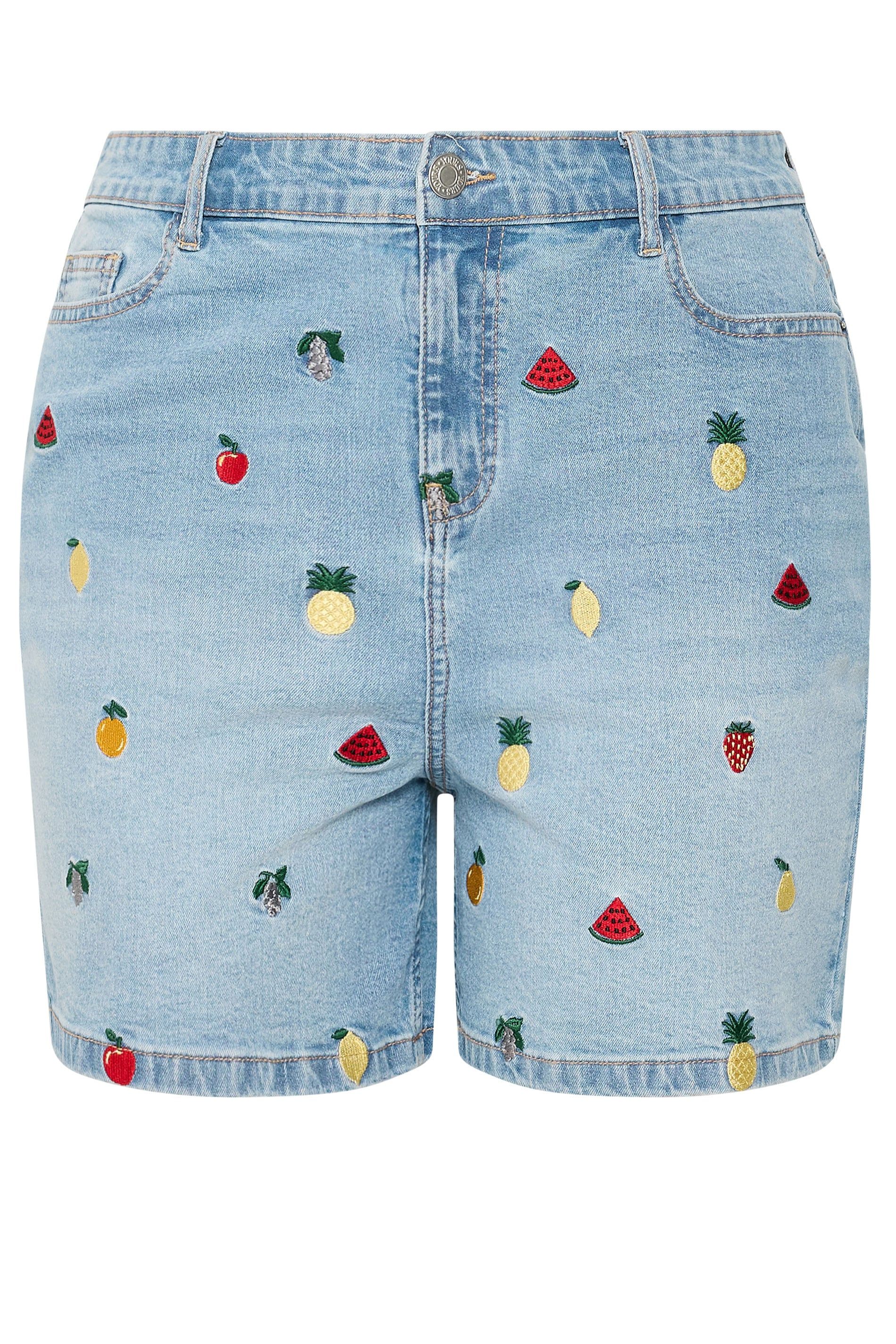 Yours Embroidered Fruit Denim Shorts