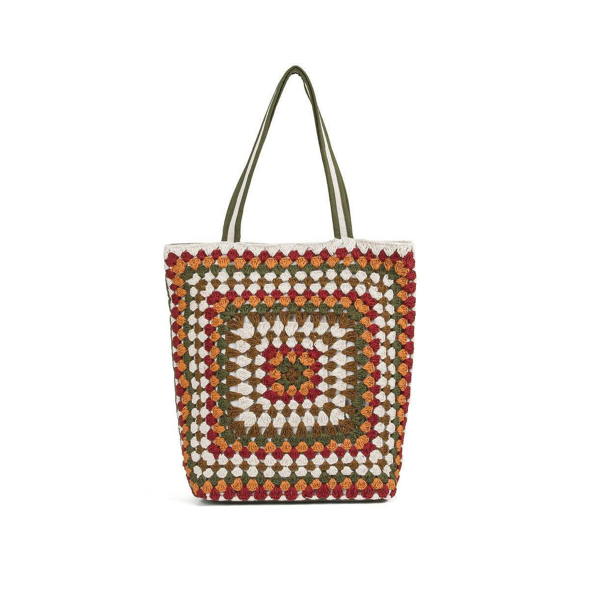 Tote bag en macramé pur coton, multicolore