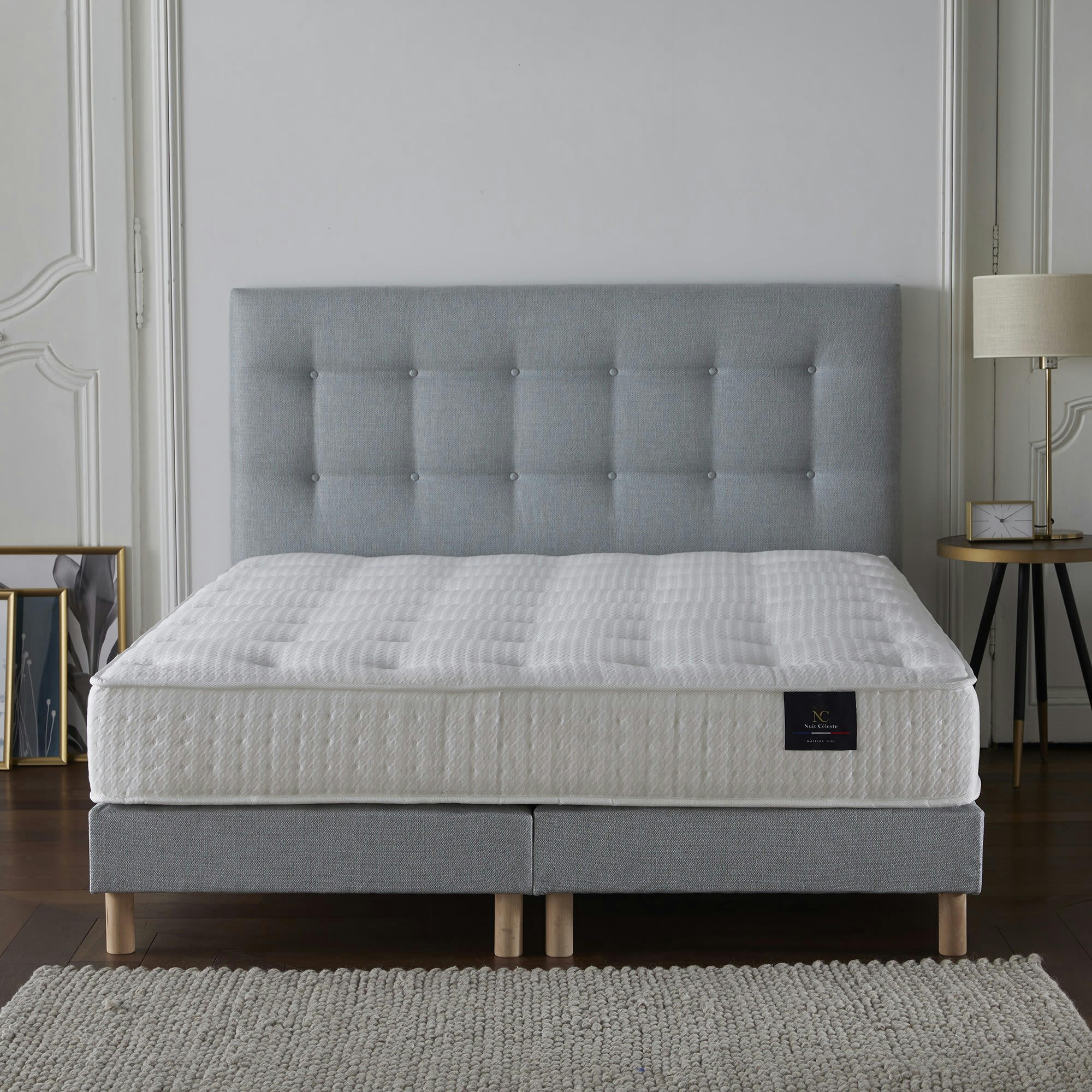 PULSAR - Ensemble tête de lit Matelas ressorts Mémoire de forme sommier 140x190