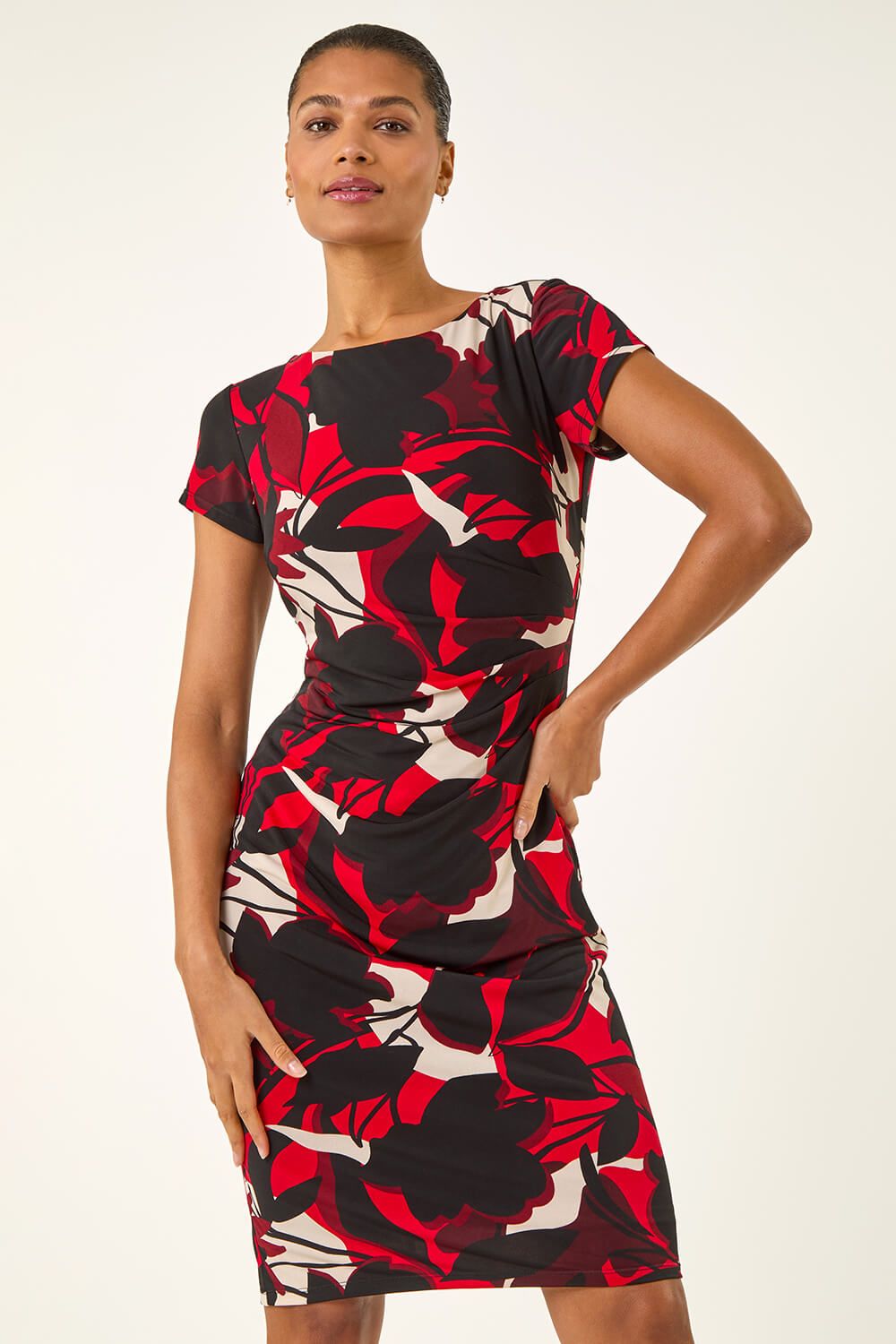 Roman Leaf Print Gathered Shift Dress