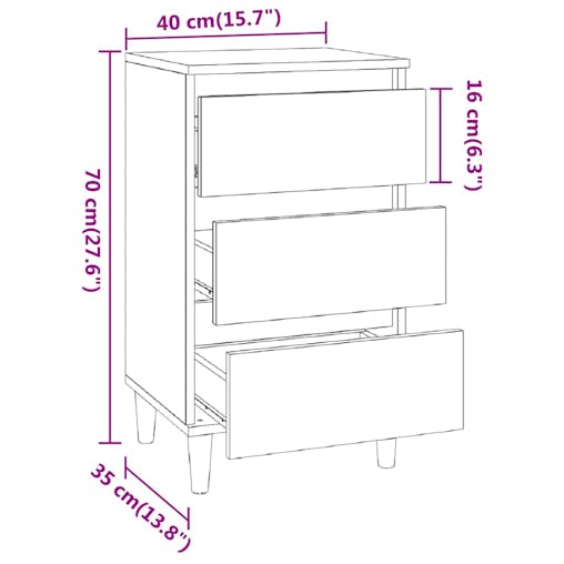 NNEVL Bedside Cabinet Black 40x35x70 cm Engineered Wood