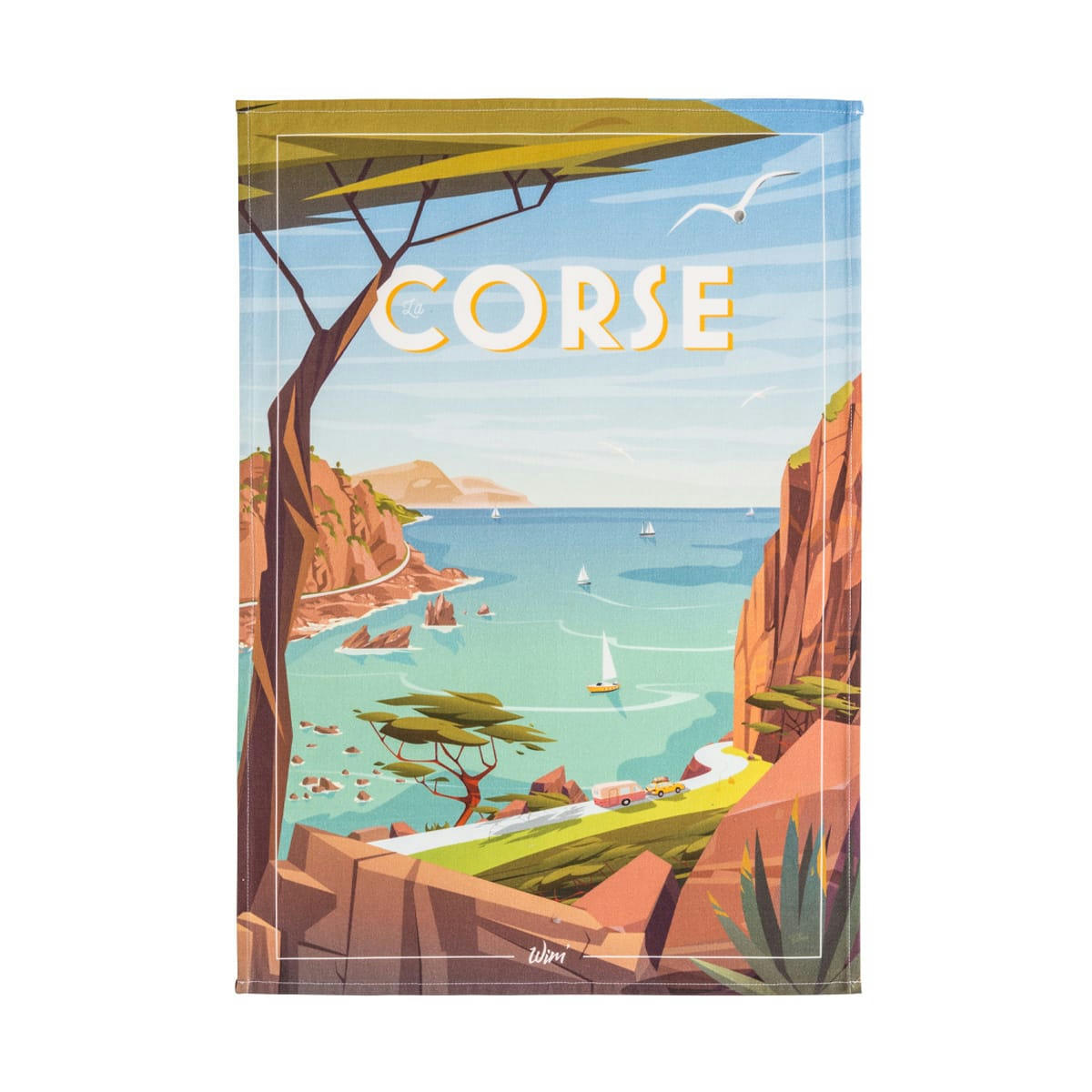 CORSE - Torchon imprimé en coton multicolore 50x75