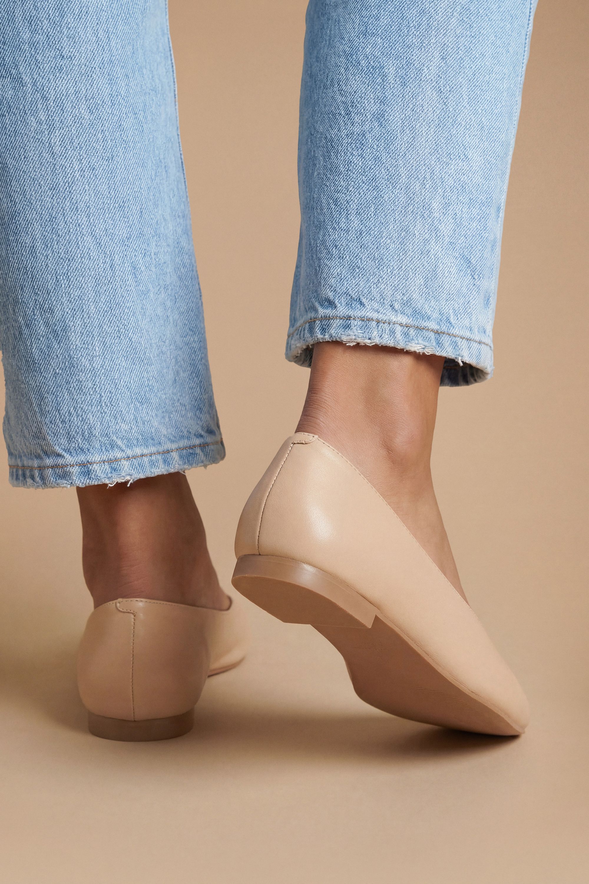 Oasis Seraphina Faux Leather High Cut Square Toe Padded Ballet Pumps