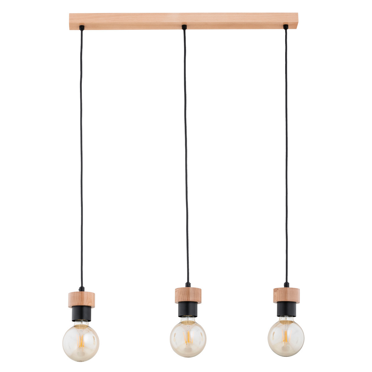 Lampa wisząca jasne drewno-czarna ZELIA 3xE27x15W wym: 85x63x7 cm Alfa
