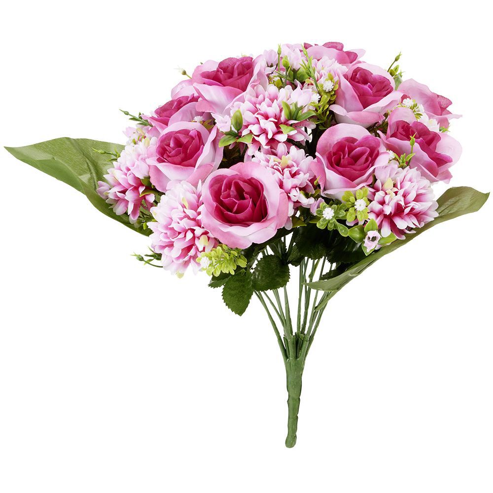 Piquet de rose et chrysanthème bouquet fleur artificielle H42cm